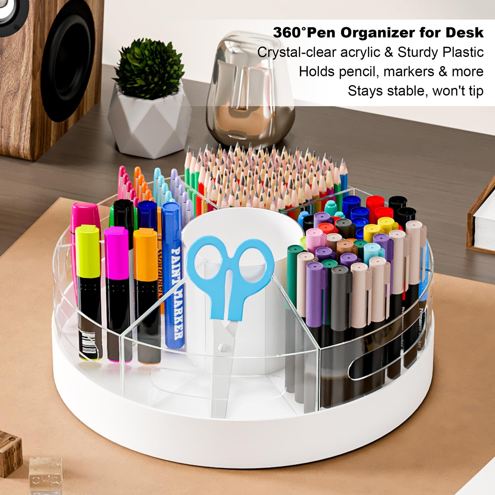 Rotating Pencil Organizer for Desk, 360 Smooth Spinning Marker Organizer, Cle…