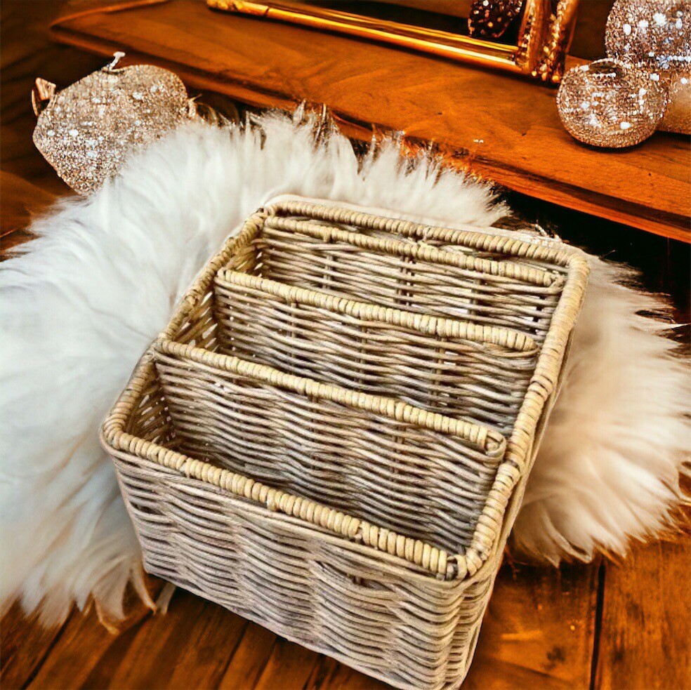 Wicker Office Organizer Mail Holder Basket Vintage Desktop