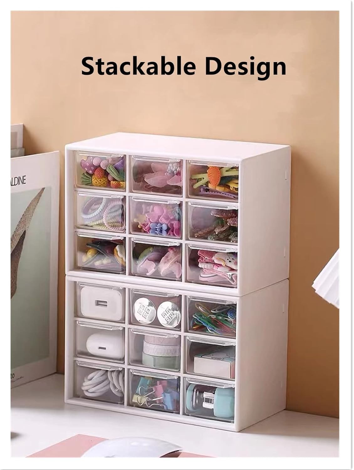 2PCS Small Drawer Organizer for Desk, Desktop Drawer Organizer with 9 Clear D…