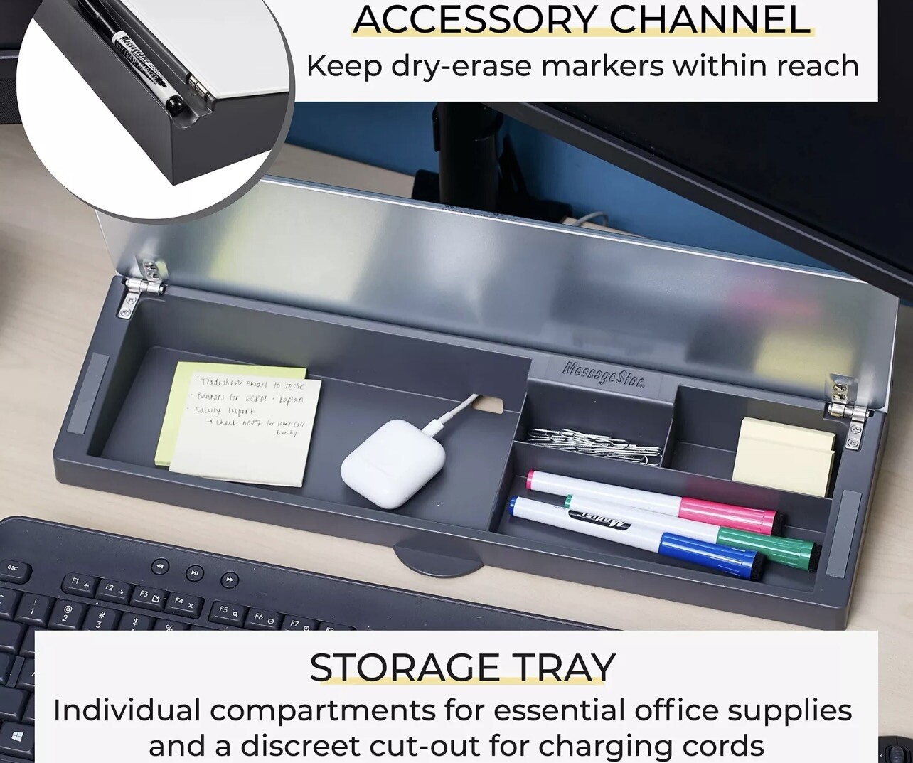 ECR4Kid MessageStor Keyboard Write & Store, Whiteboard Desk Organizer, Wet Erase