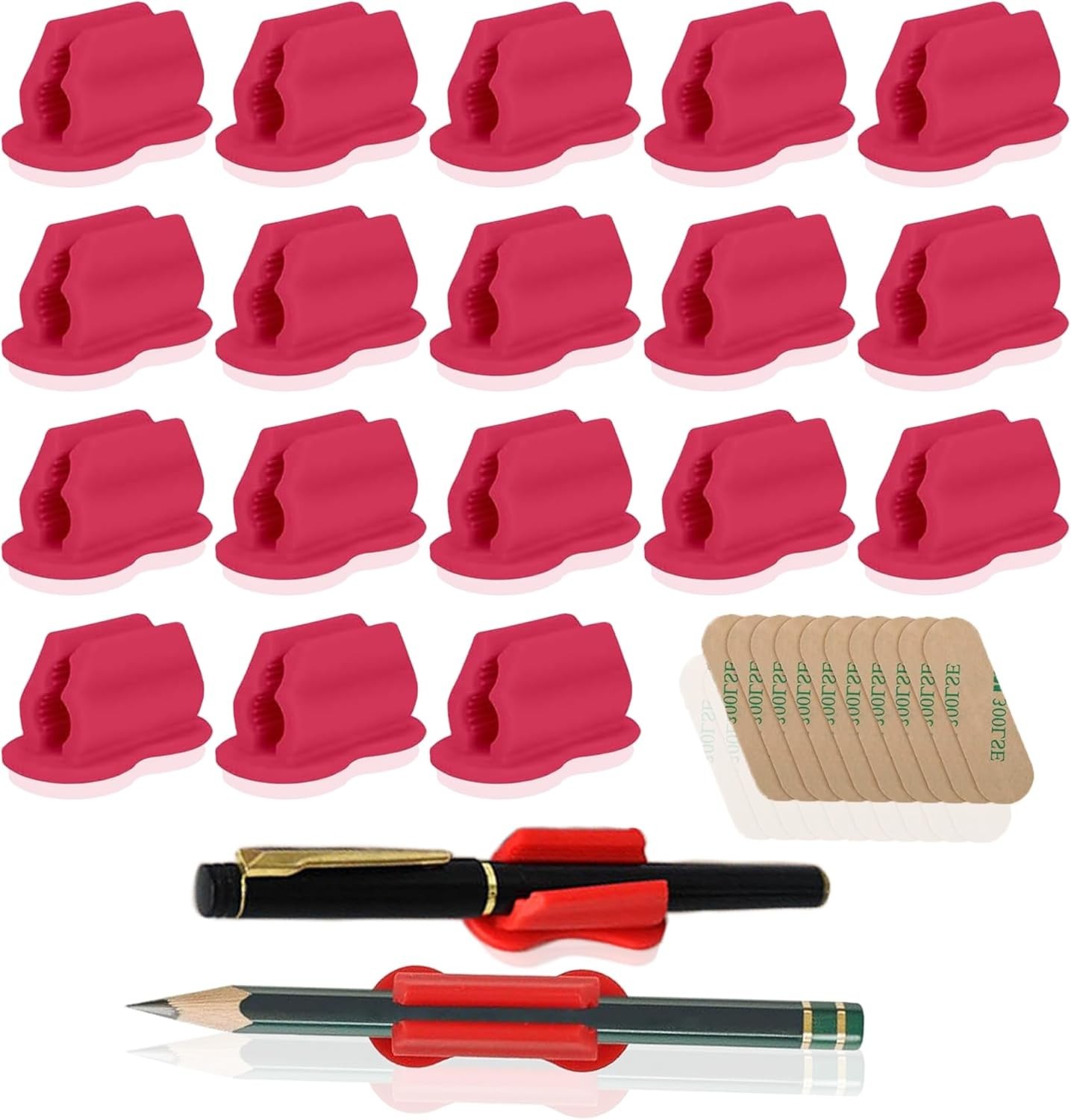 20 Pack Silicone Pen Holder Desk Adhesive Pencil Holders extra 10 Sticker Pads