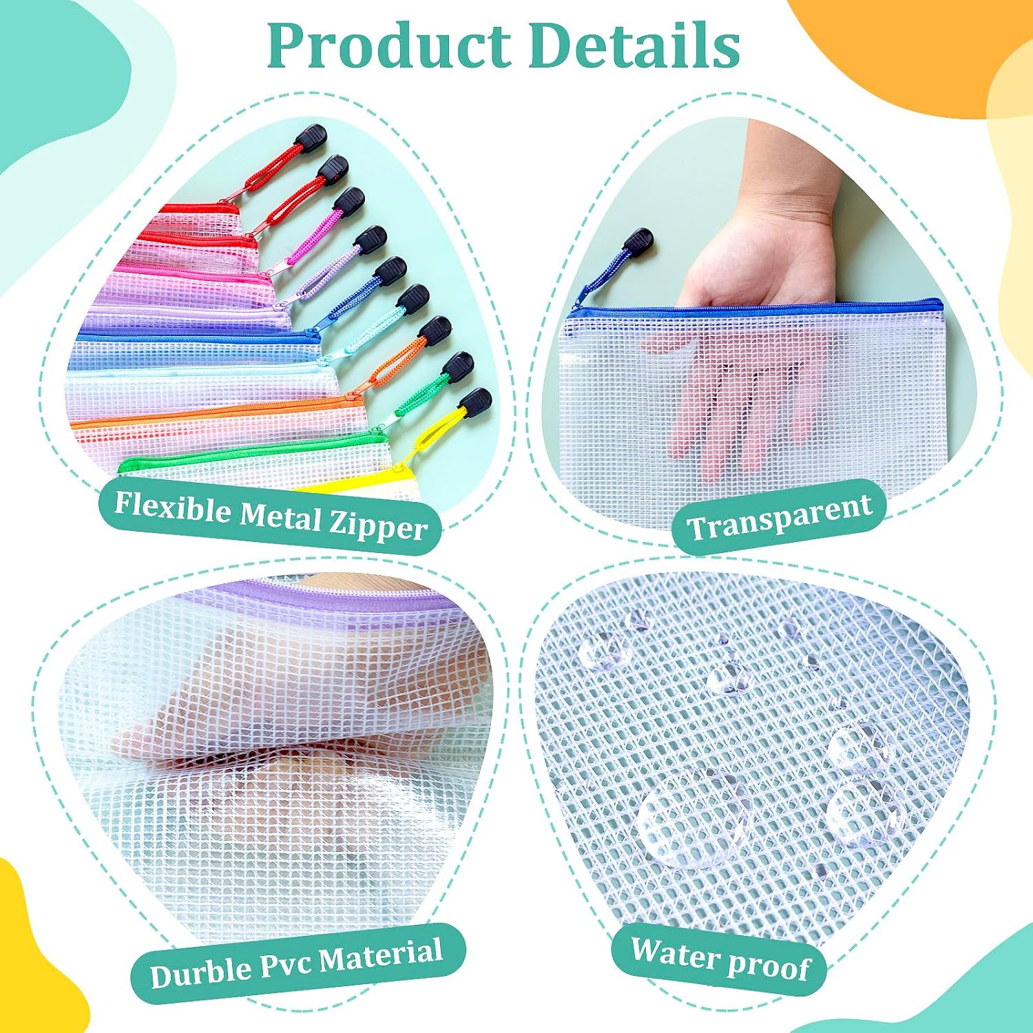 32Pcs Mesh Zipper Pouch Bags, B5 Mesh Pouch, 8 Colors Zipper Pouches for Organiz