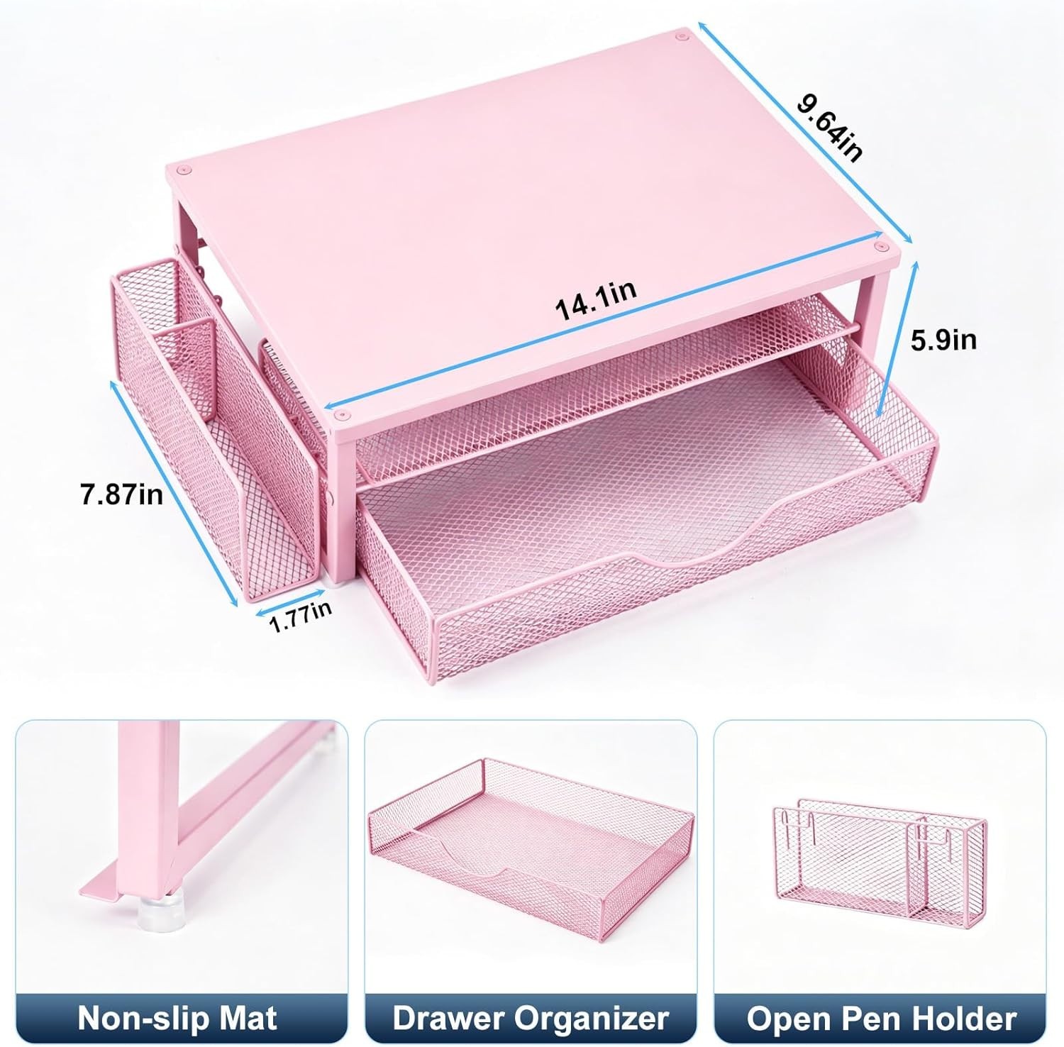 Ergonomic Monitor Stand Riser in Pink with Drawer & Ample Storage for Office