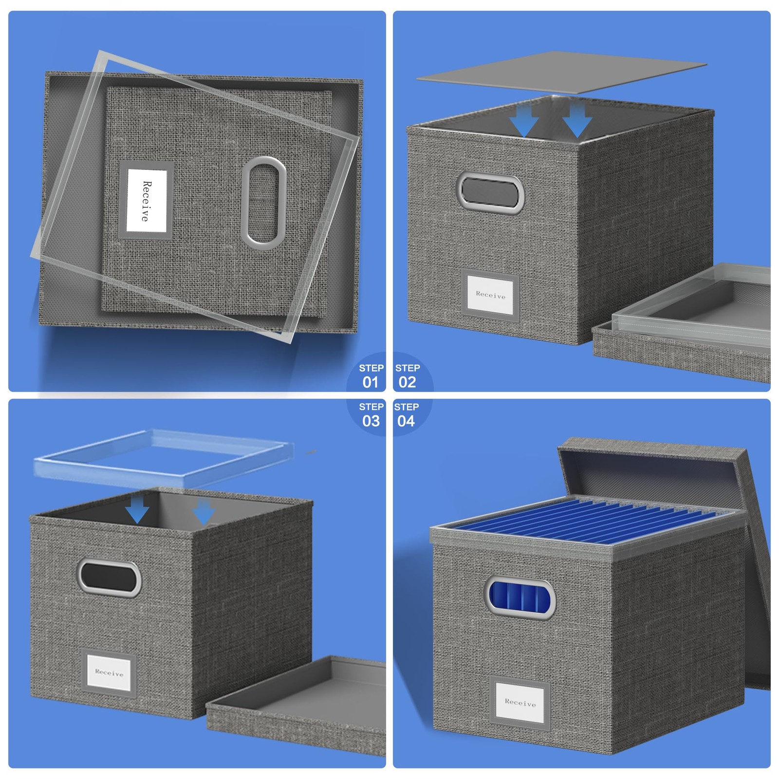 GRSQYS File Organizer Box – Boxes for 13.2*10.1*10.1in(4Pack), Grey
