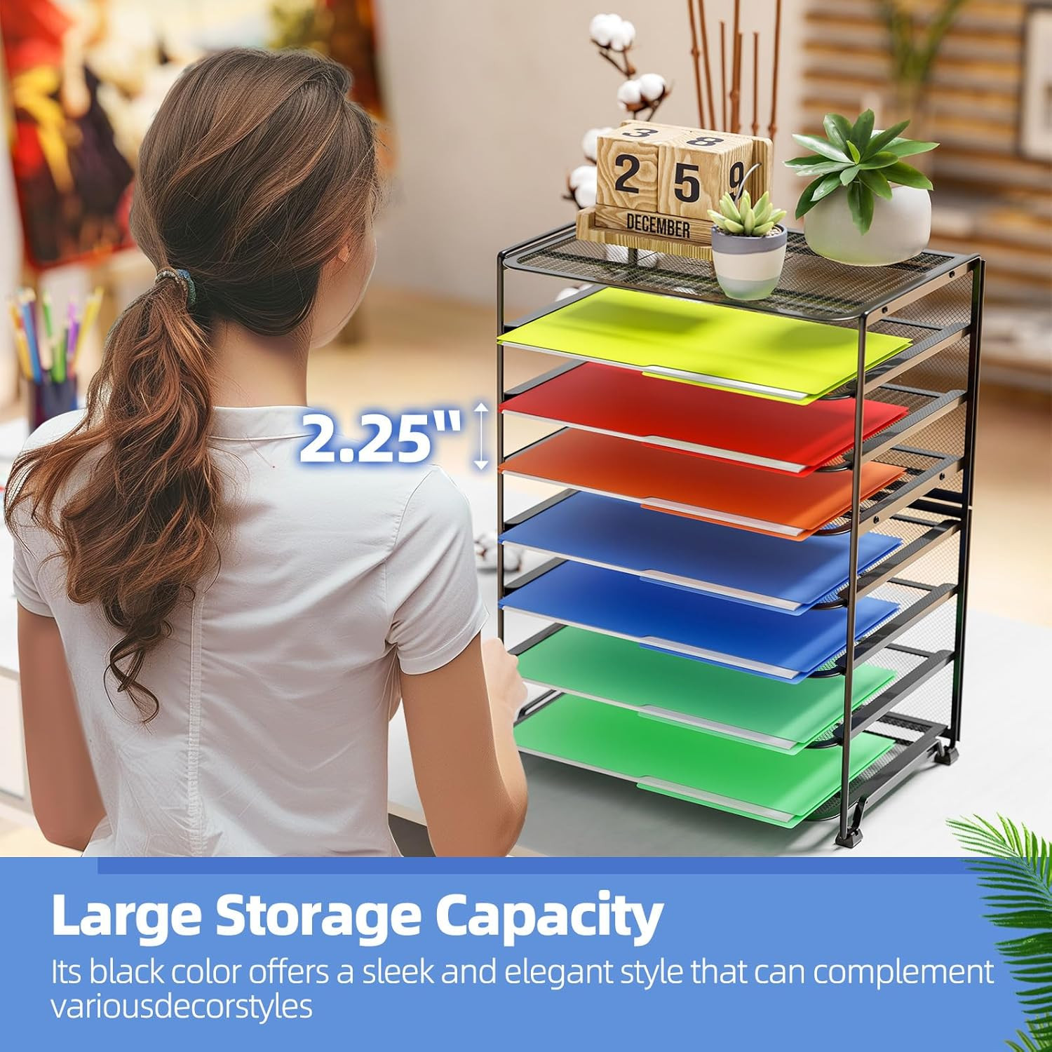 2 Pack 8 Tier Letter Tray Paper – Mesh Desk File Organizer for Office School Des