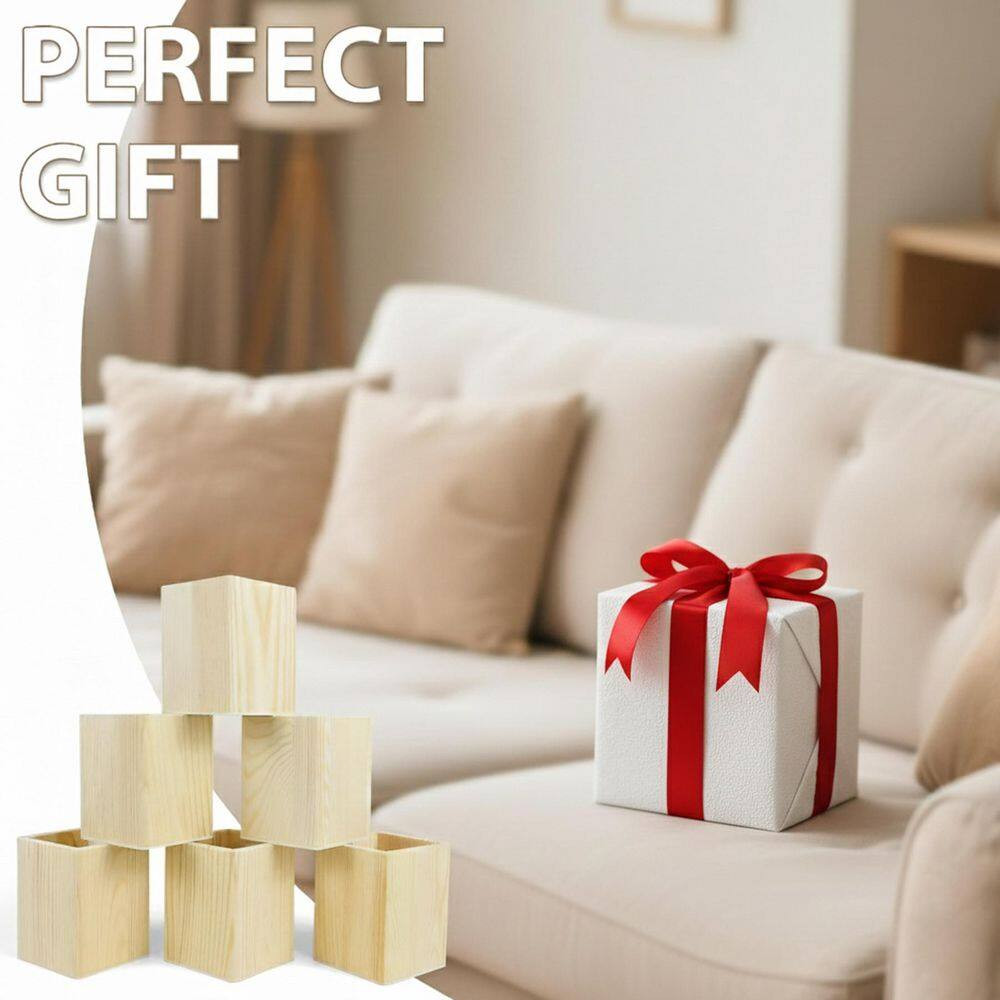 6-Pack Unfinished Pine Wood Pencil Holder Set Square Natural Wood Desk Organizer