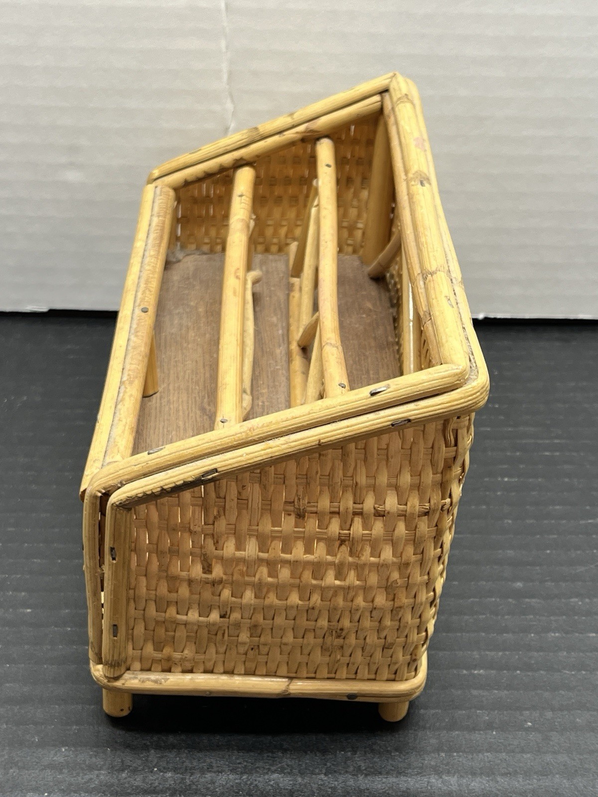 Vintage Woven Organizer Desk Letter Holder Wicker Rattan Mid-Century Bohemian