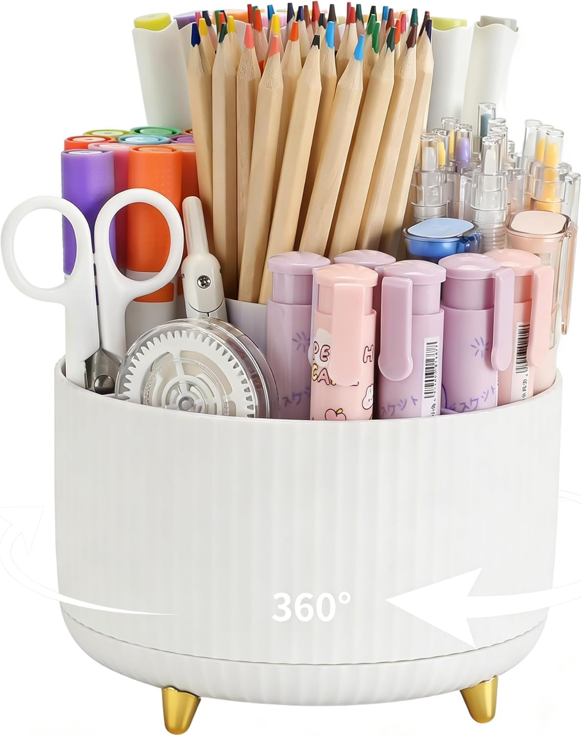 360°Rotating Pen&Pencil Holder for Desk with 5Slots Cute Office | Spacious Beaut