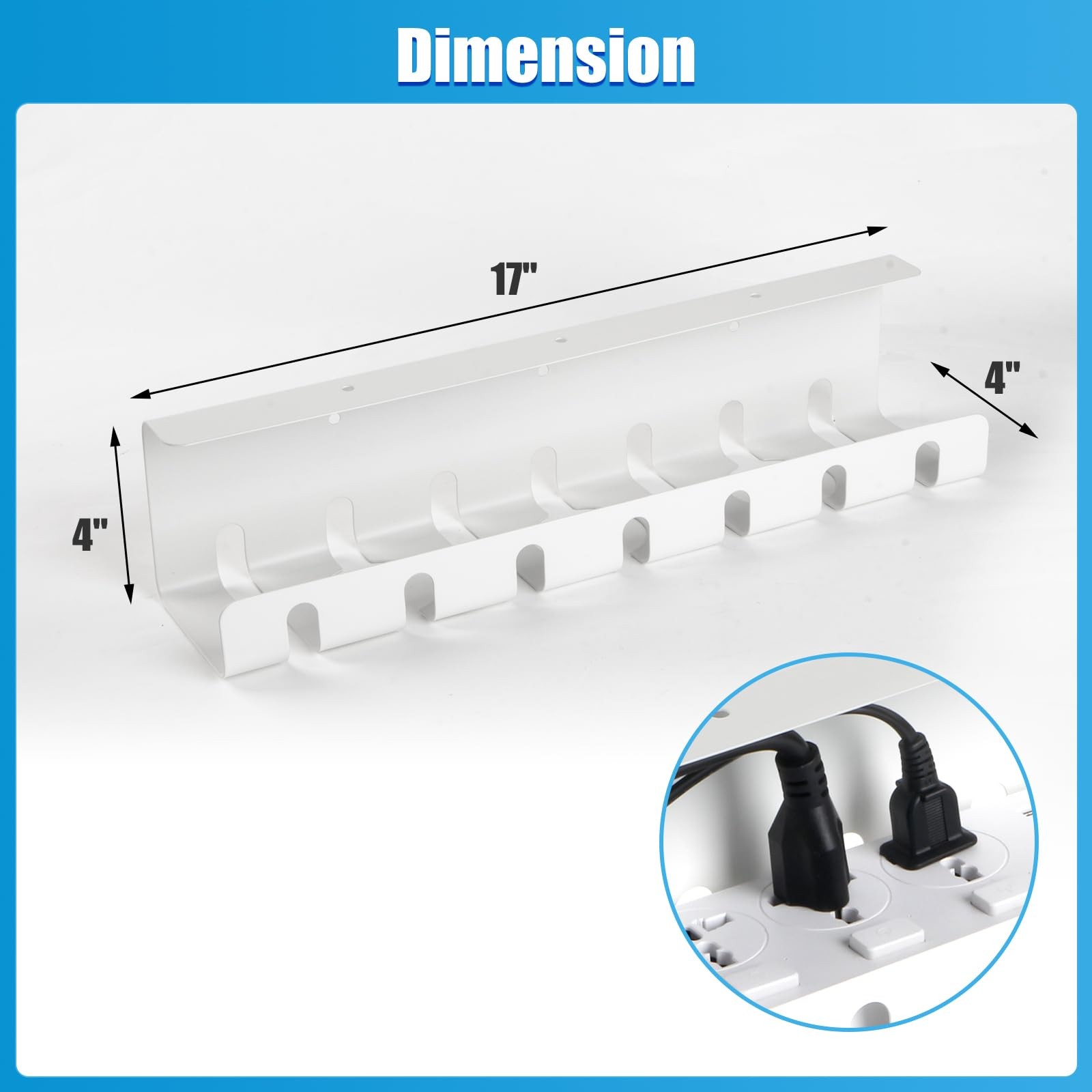 Under Desk Cable Management, 2 Pack 17″ Tray L x 4″ W x H, White