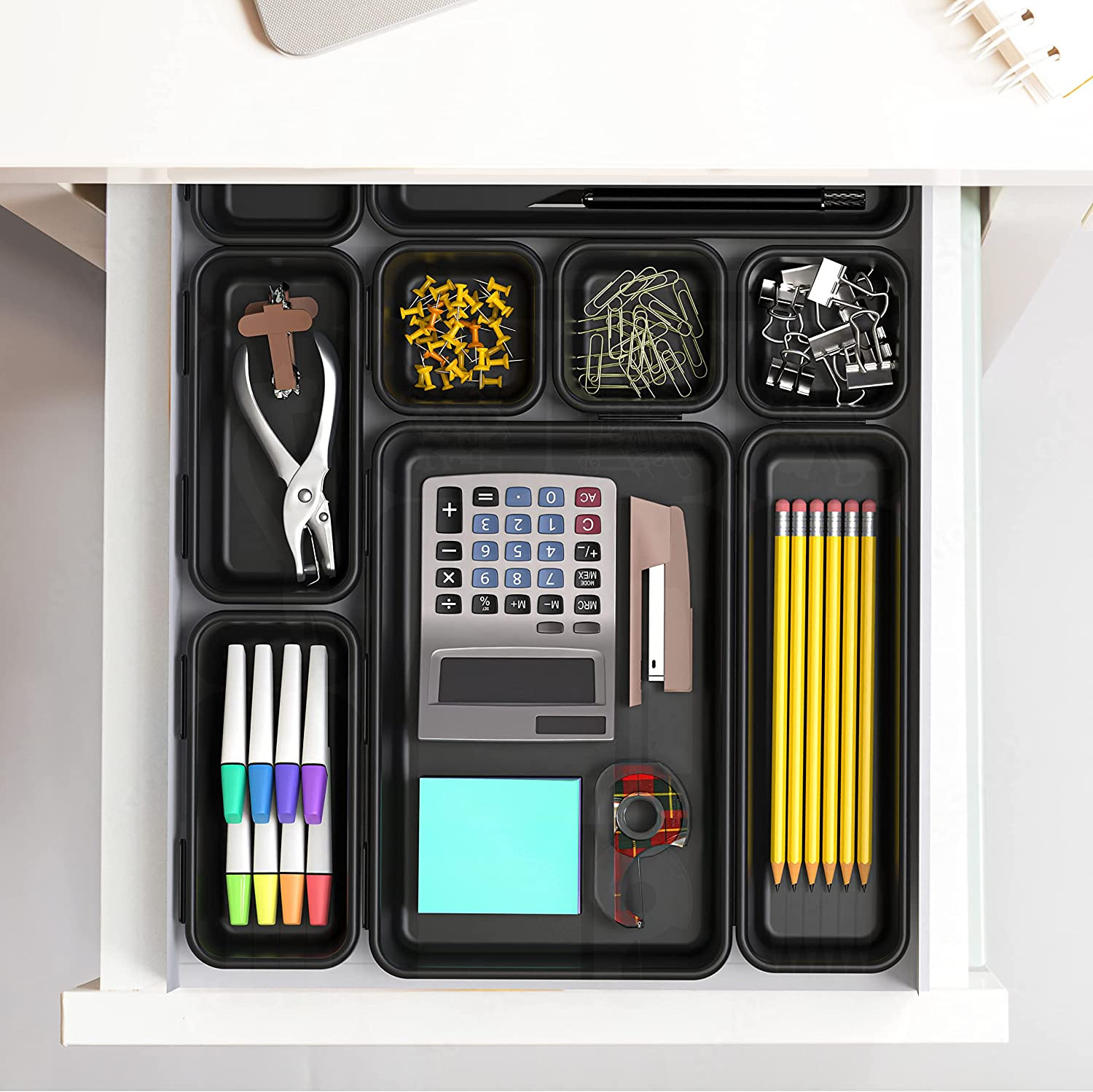 Interlocking Desk Drawer Organizer Bins 10 Pack Black