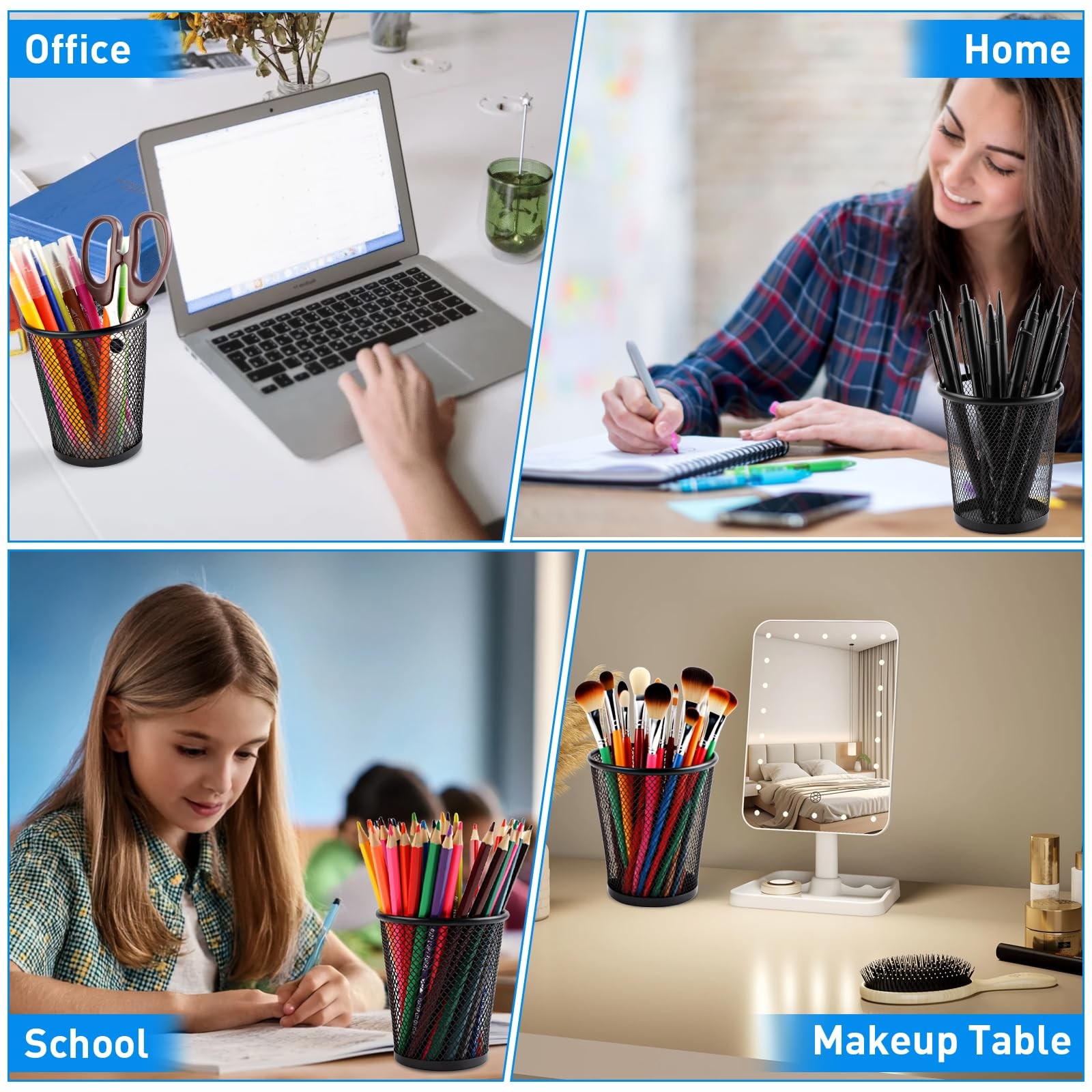 Pencil Holder 2 Pack, Black Mesh Desk Pen Holders, Premium Metal Pen Cup Hold…