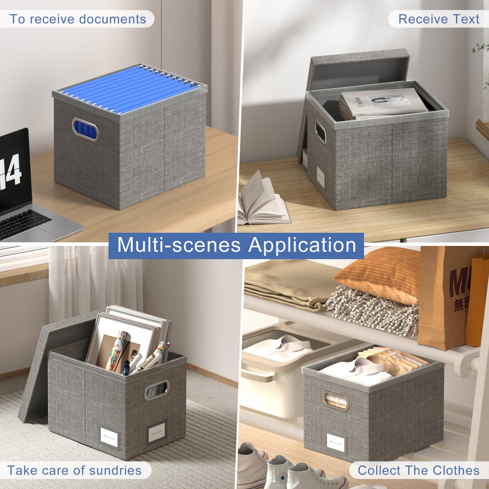 GRSQYS File Organizer Box – Boxes for 13.2*10.1*10.1in(4Pack), Grey