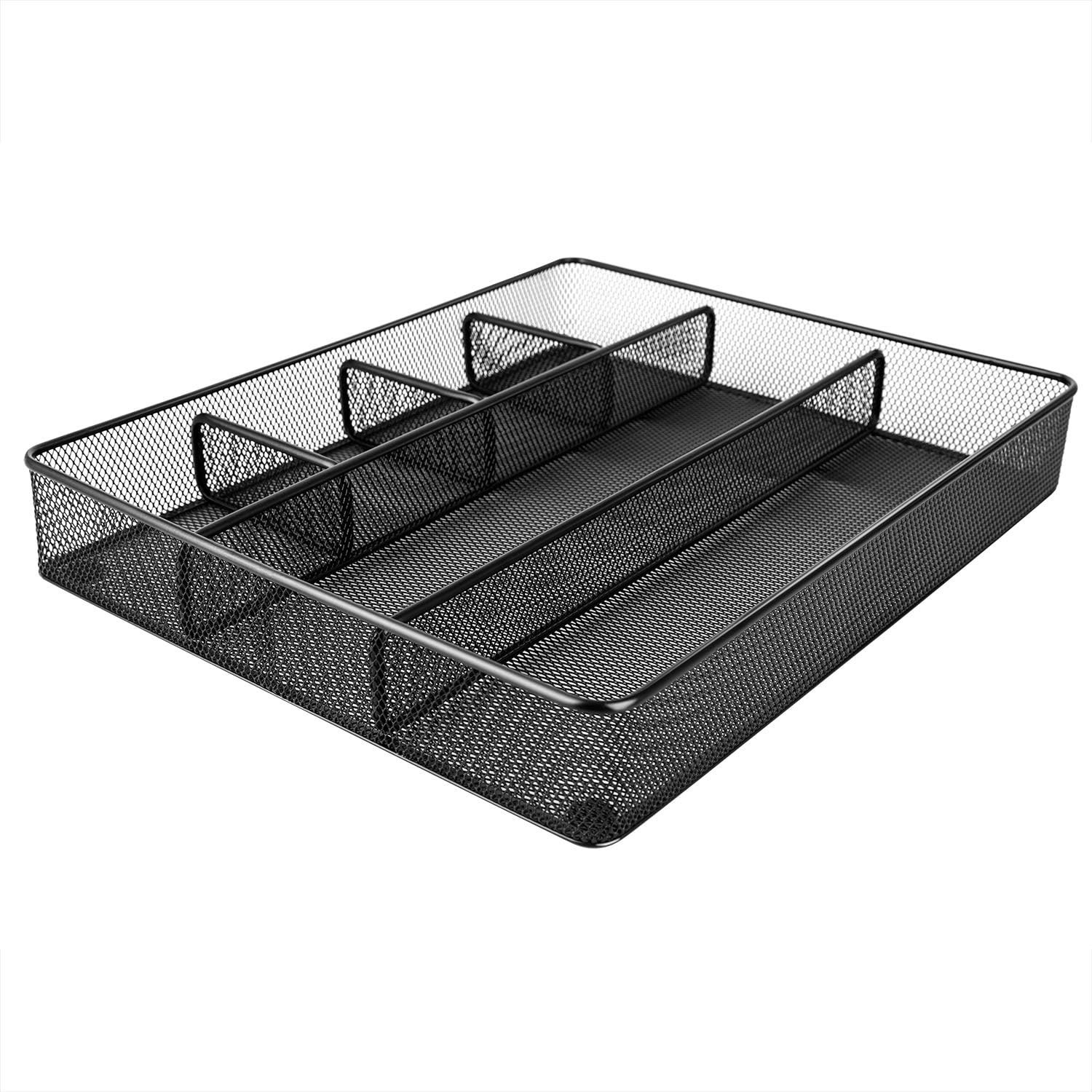 Metal Mesh Desk Organizer 6 Compartments Pen Holder Storage Tray Black