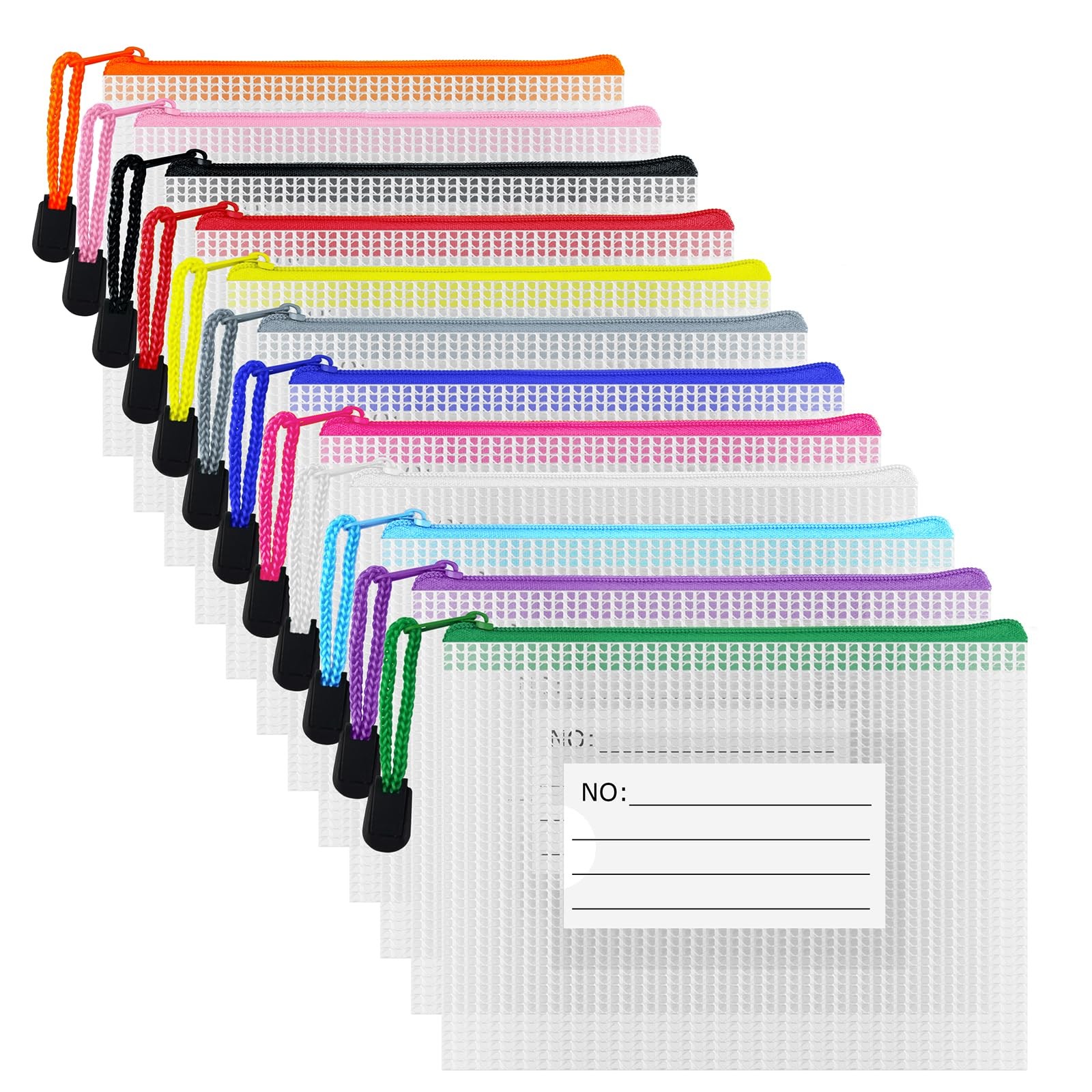 AUSTARK Plastic Mesh Zipper Pouch, 12Pcs Zipper File Bags with Label Pocket, …