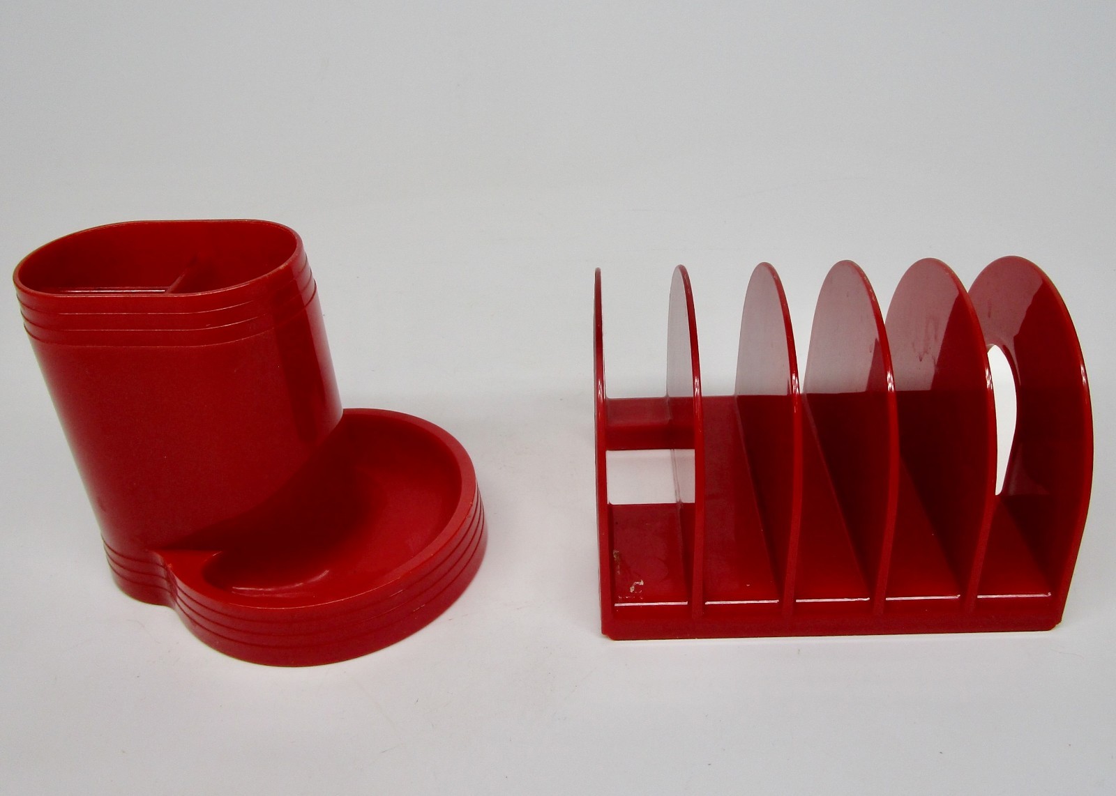 Vintage MCM pen pencil holder letter desk organizer red rainbow plastic Eldon