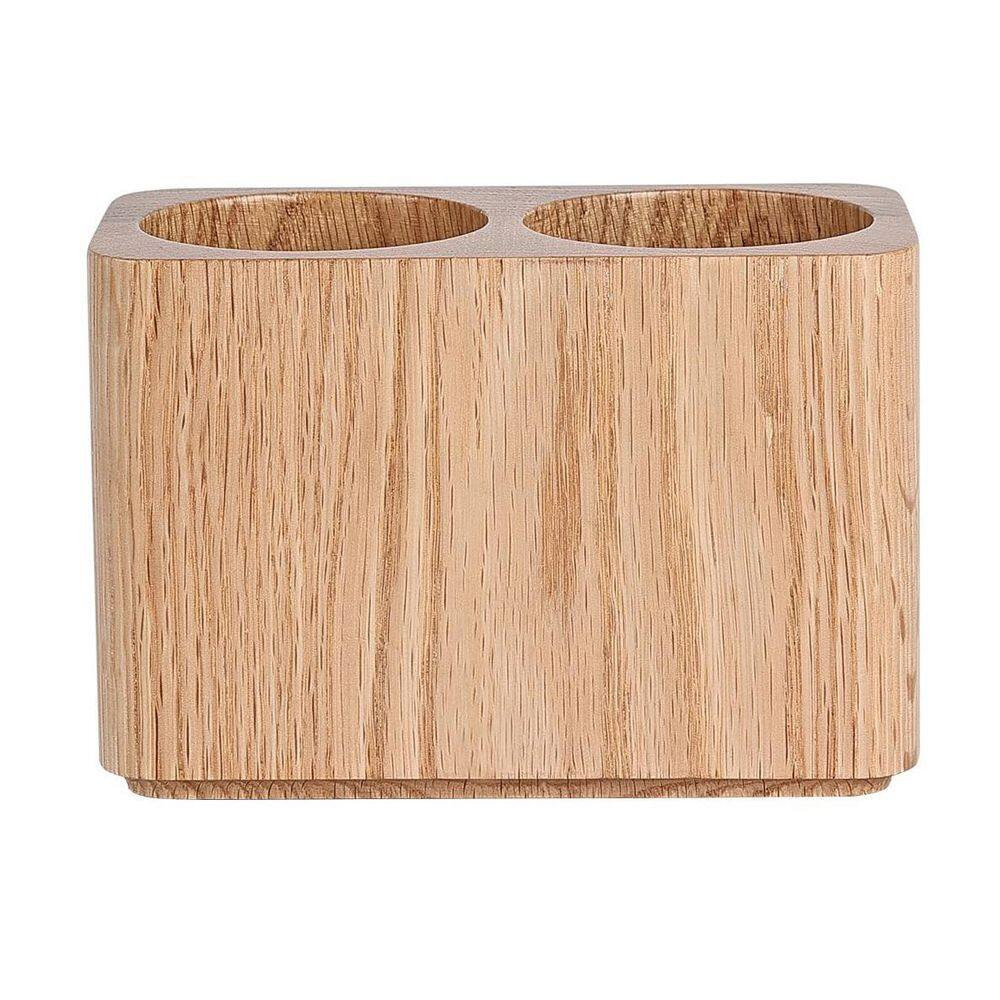 Oak Solid Wood Pen and Pencil Holder Desk Organizer Two Cup Stationery Storage f
