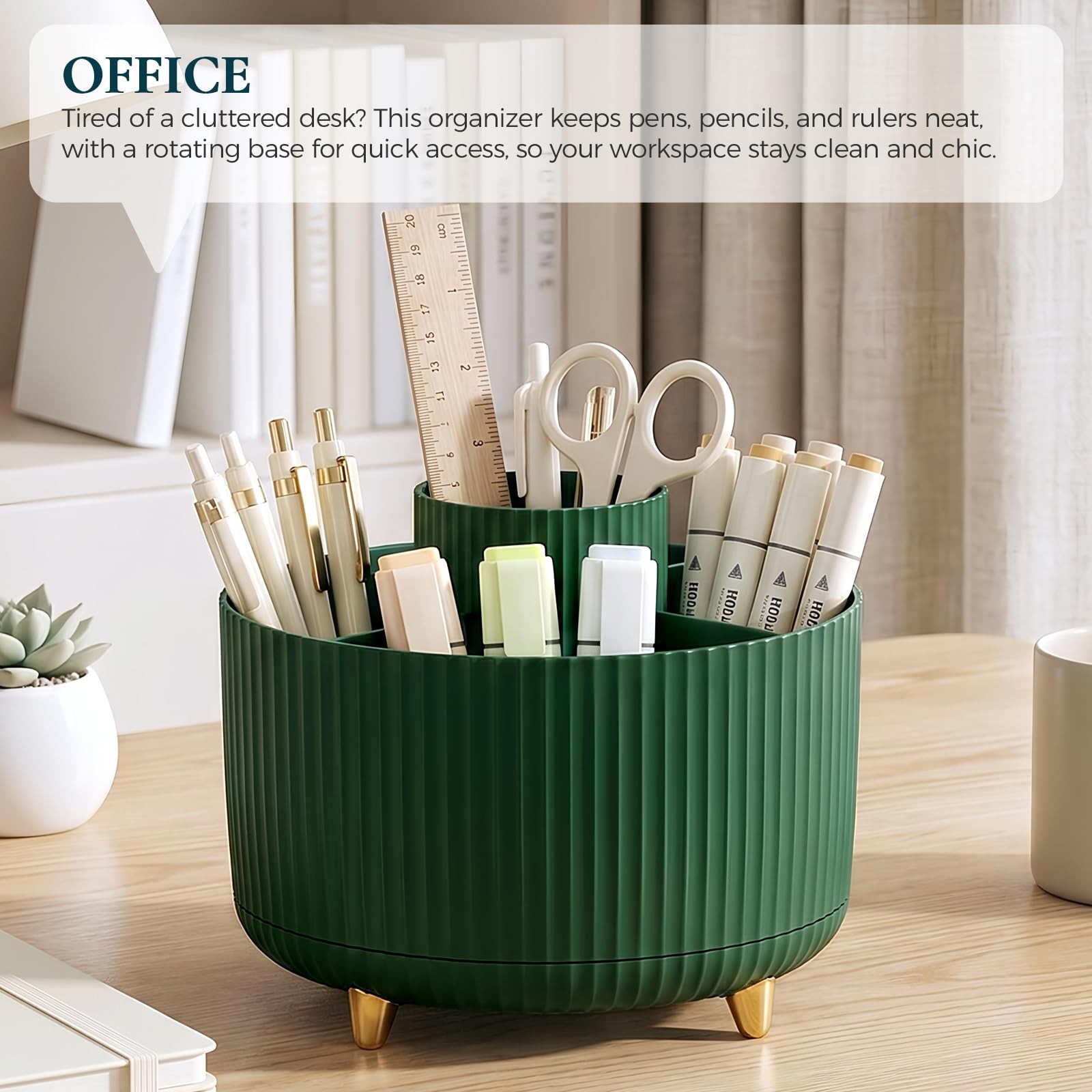 Pencil Pen Holder for Desk, 5 Slots 360-Degree Rotating Desktop Organizer, Cu…