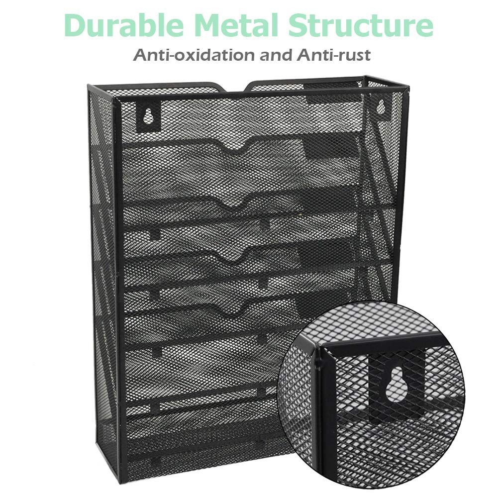 EASEPRES Desk File Organizer Mesh 6-Tier, Hanging Wall 6 Tier Upgrade, Black