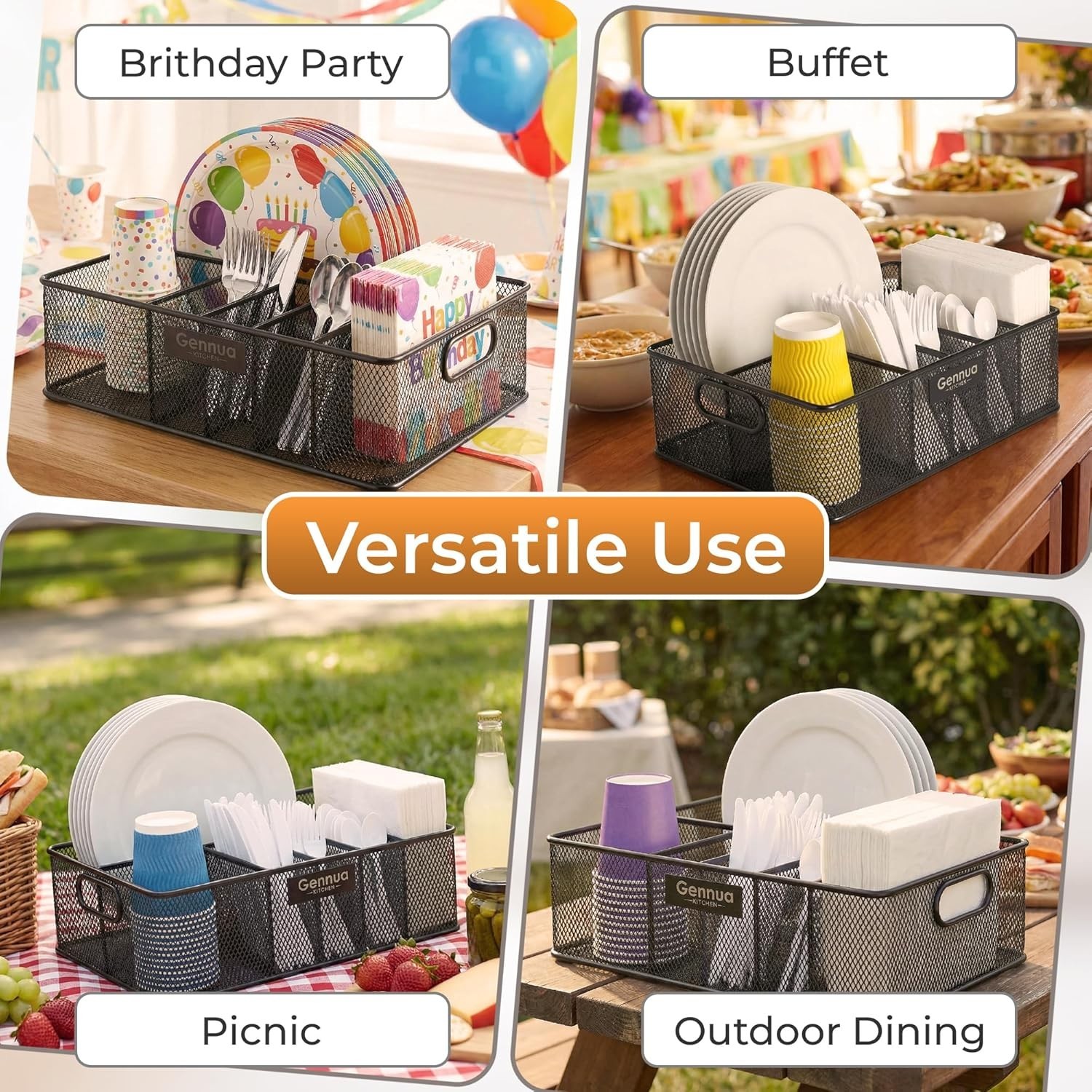 Paper Plate Organizer Caddy Kitchen Storage Utensil Holder Countertop Picnic