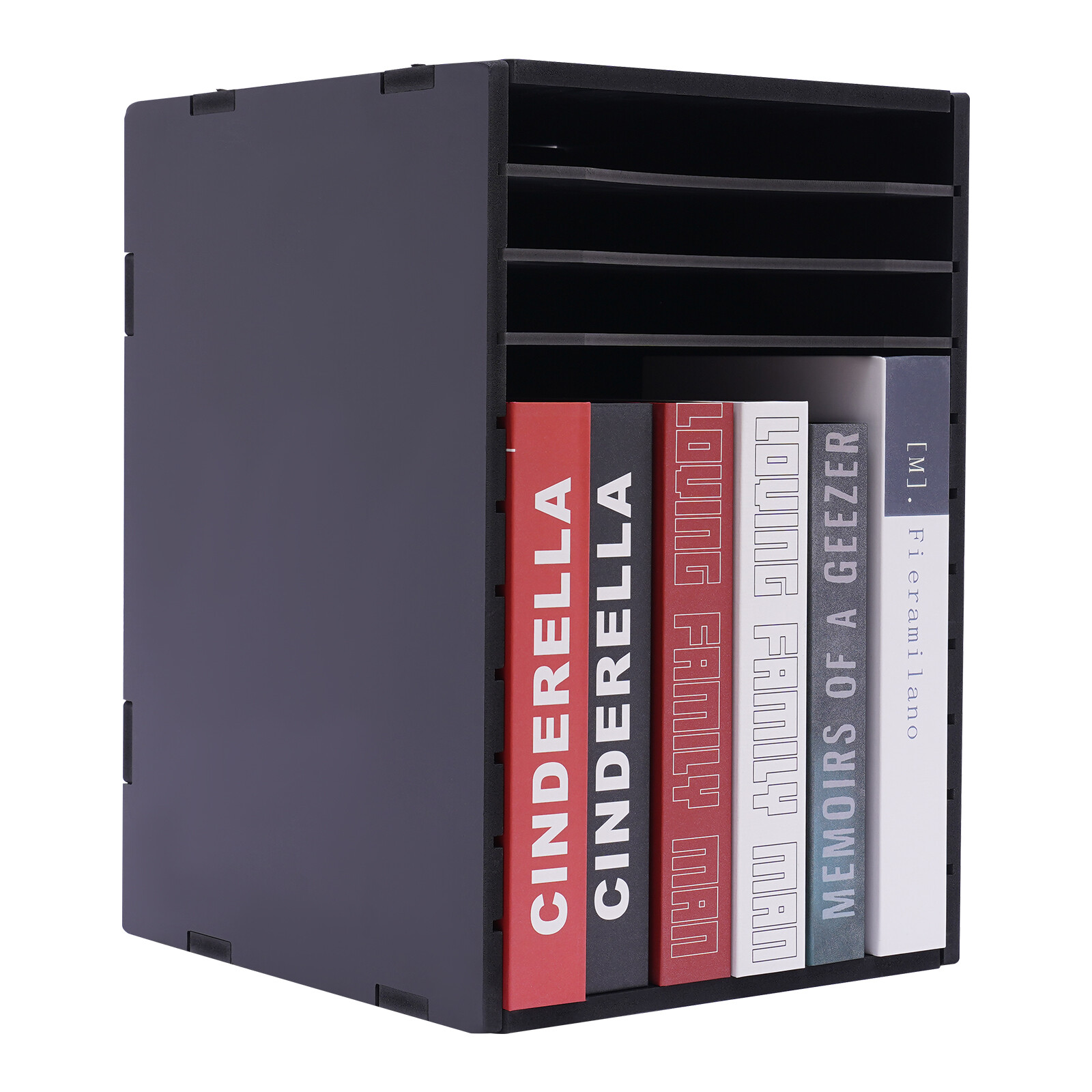 Vertical Desktop Organizer, 11 Compartment, Black, Letter-size Shelves
