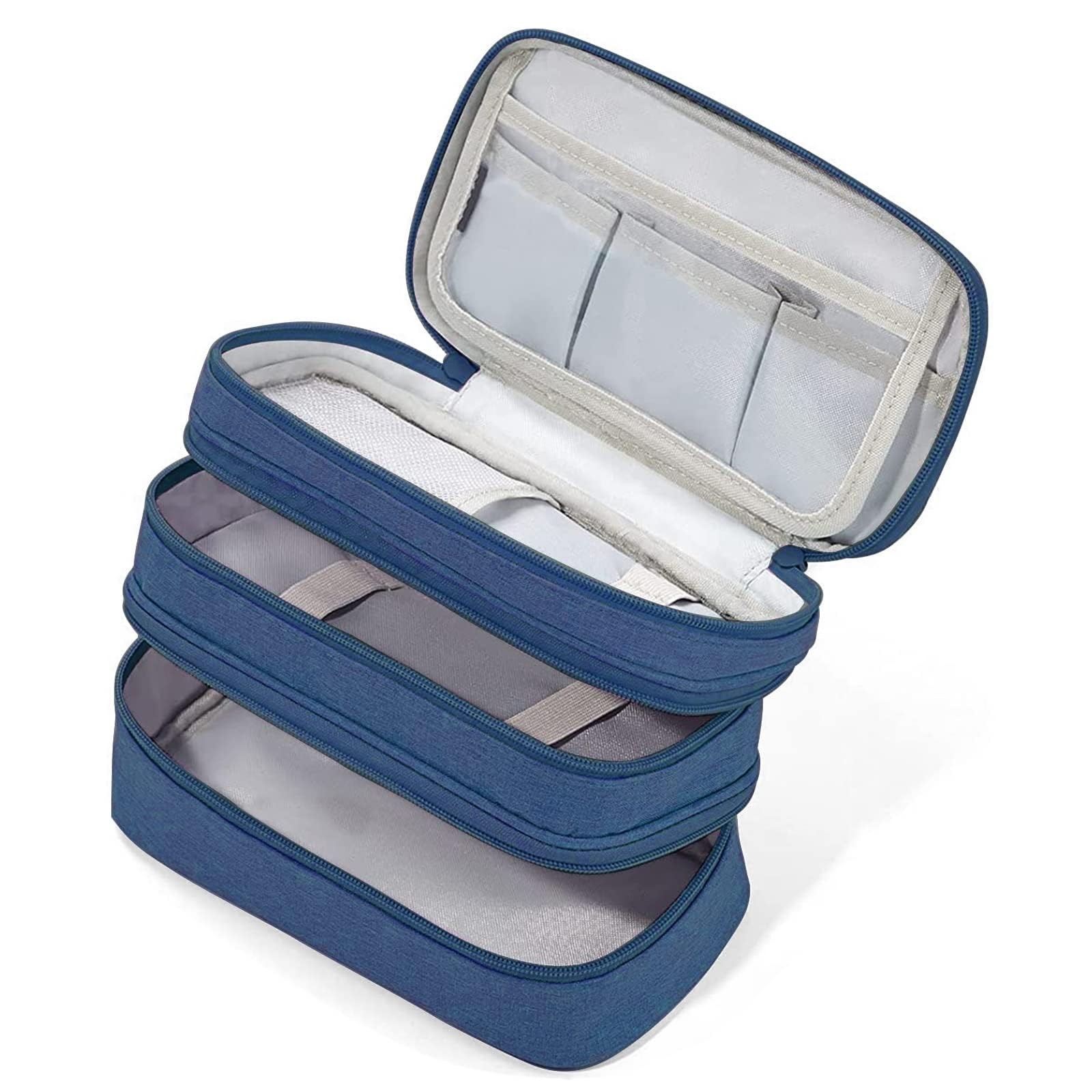 Large Capacity Pencil Case Pouch with 3 Compartments Portable Canvas Statione…