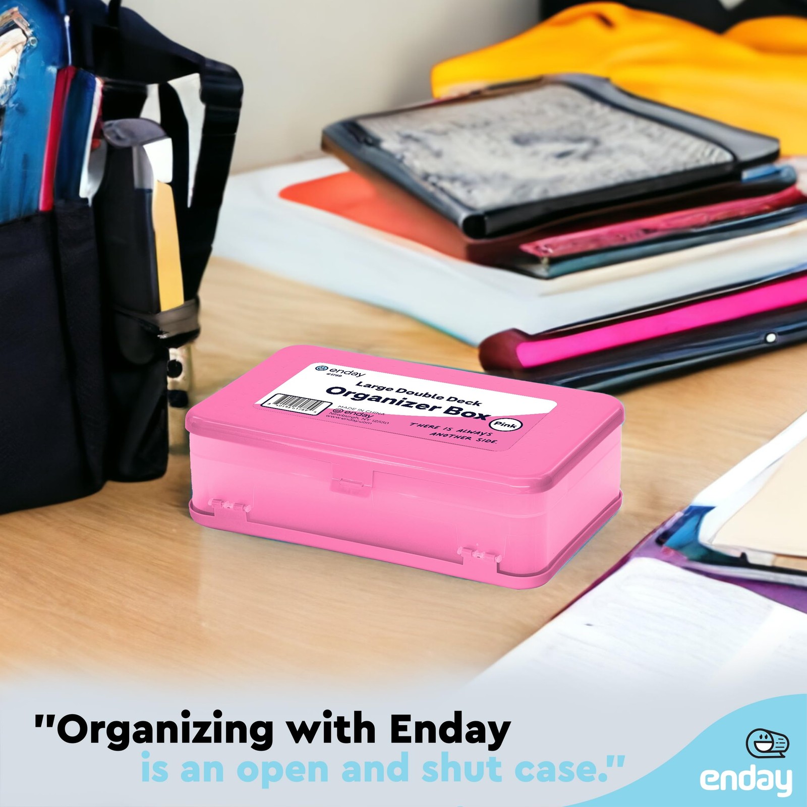 Large Plastic Pencil Box Double Layer Storage Case 12 Compartments Pink