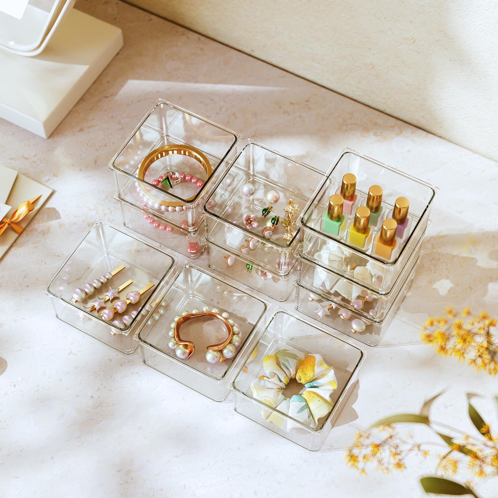24 Pcs Small Drawer Organizer BinsSet, Stackable Drawer Divider Trays for Mak…
