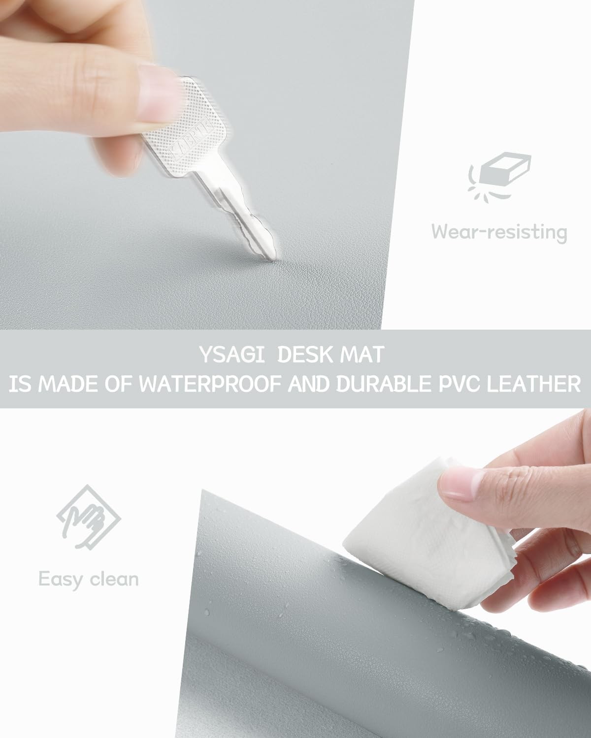 YSAGi Non-Slip Leather Desk Pad, Waterproof Laptop 23.6″ x 13.7″, Silver-grey