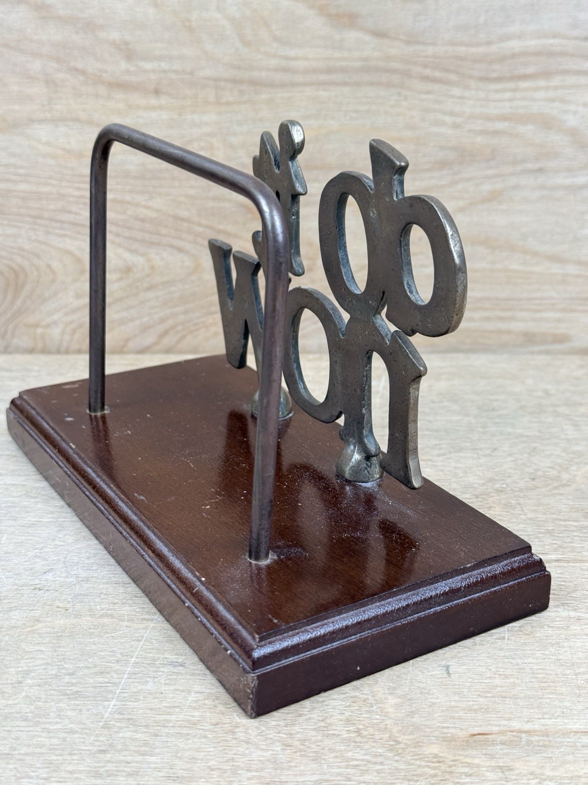 VTG MCM Brass Desk File Letter Holder Stand Office Typography 80s DO IT NOW