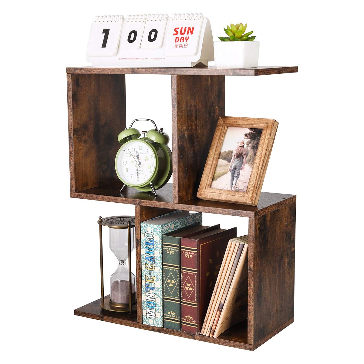 PAG Desktop Shelf Freestanding Wooden Small Bookshelf Style 4, Antique Brown