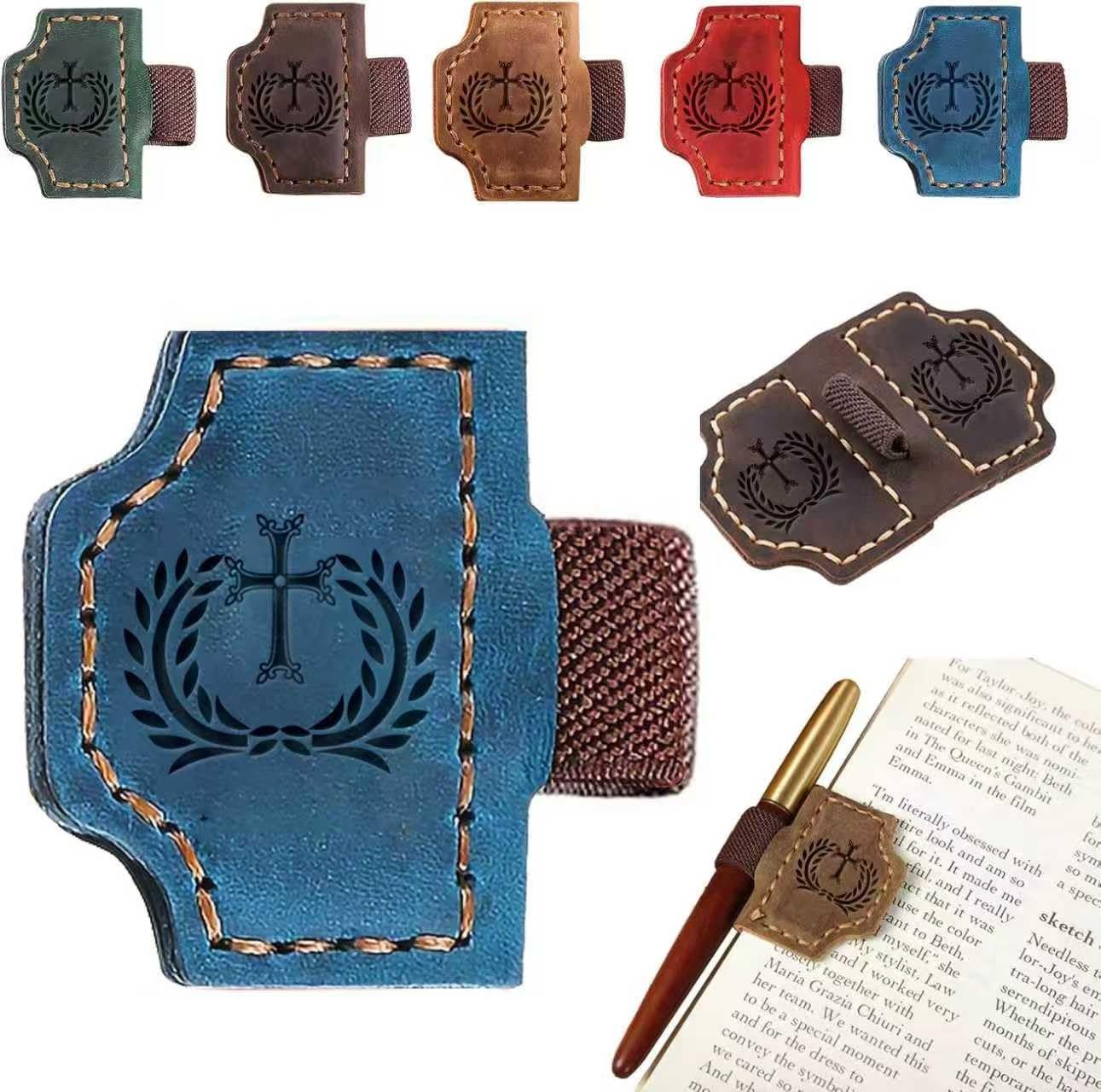 2in1 Genuine Leather Pen Clip Bookmark, Cross Bible Bookmark with Pen Loop, C…
