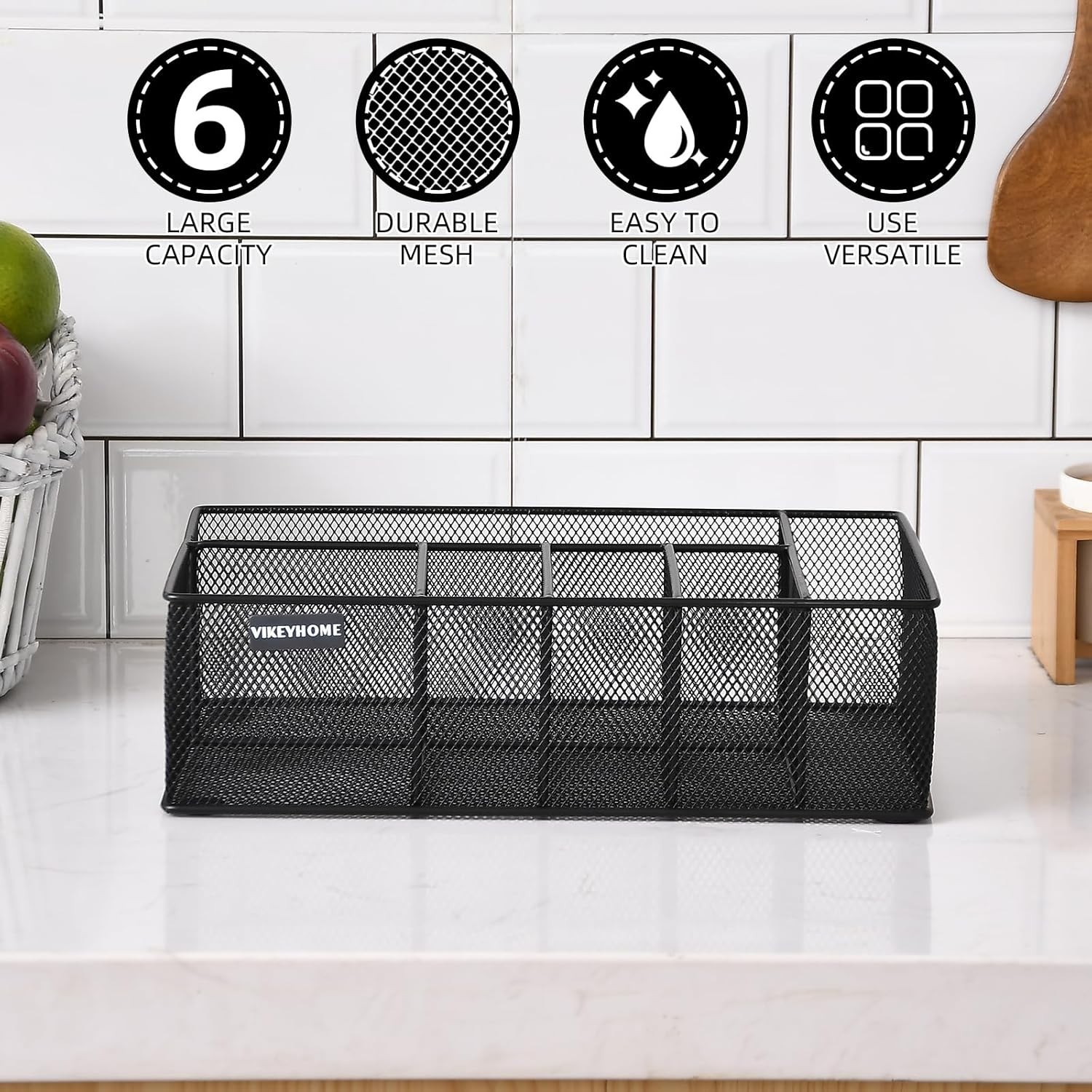 Durable Metal 6-Compartment Caddy for Plates, Cups, Utensils – Camping Essential