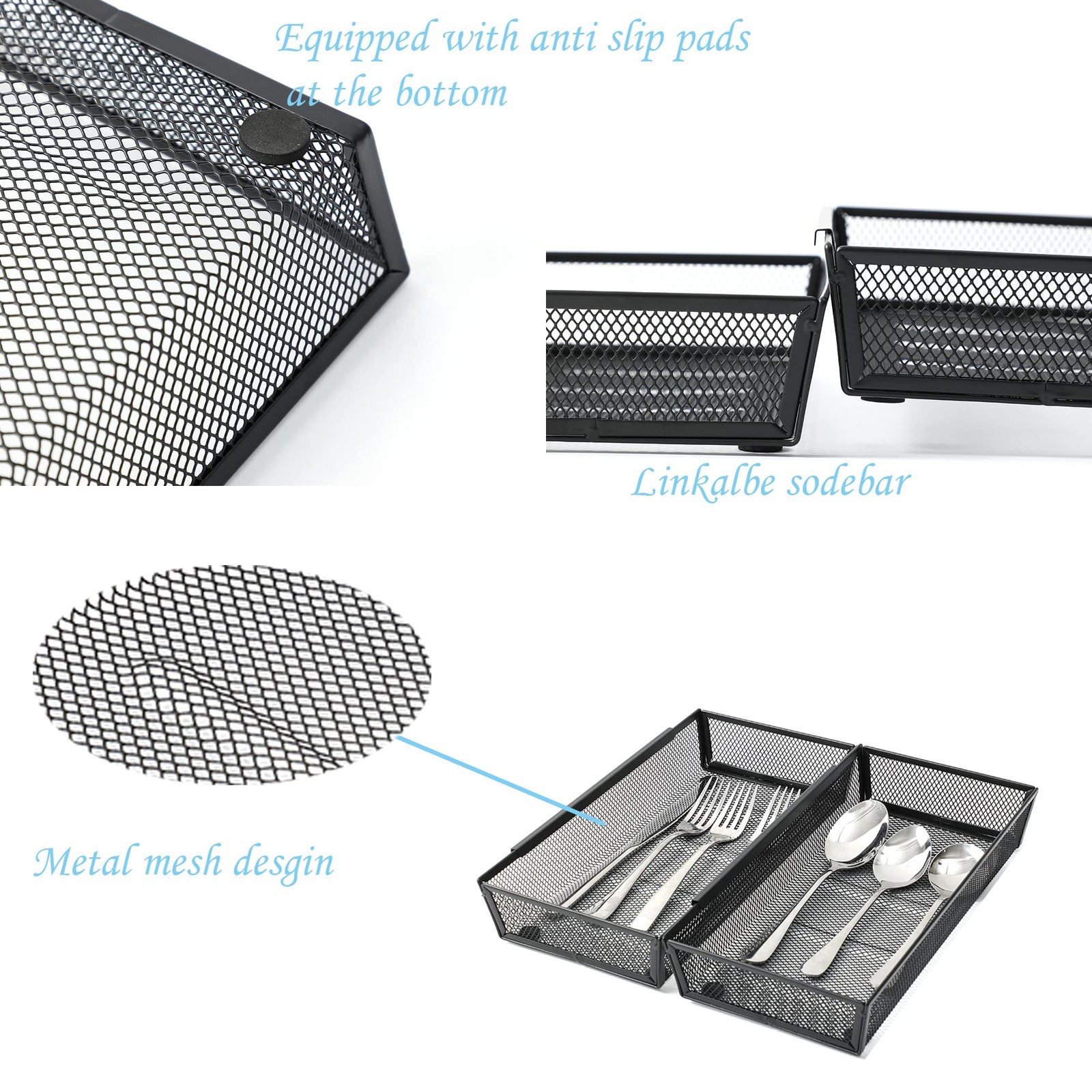 YFEEN Silverware Organizer ，Mesh Cutlery silverware Tray 4pack 12*6, Black