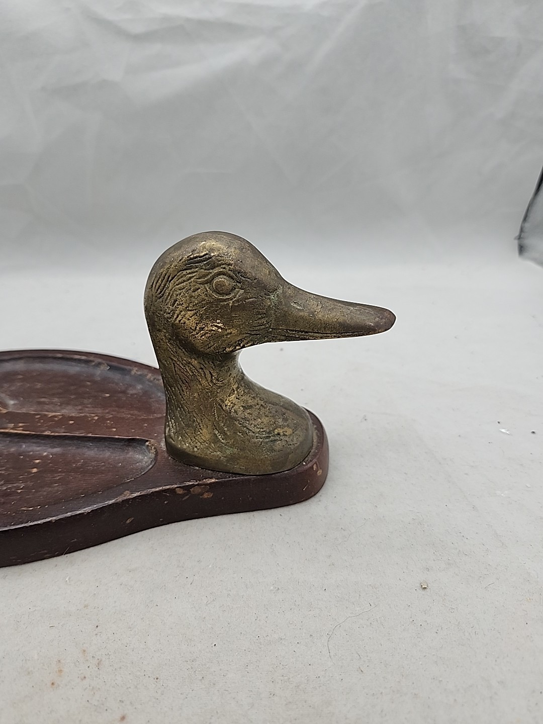 Price Products Wood Brass Duck Head Divided Tray Desk Organizer 1982 Vintage