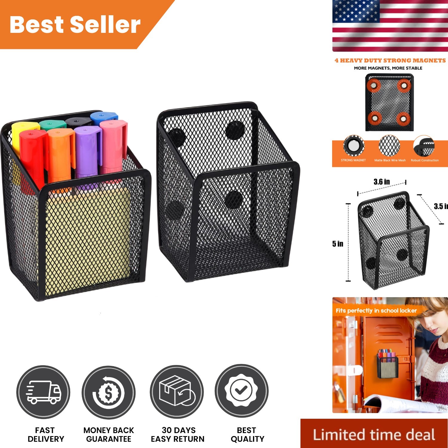 Durable Magnetic Pencil Holder – Rust-Resistant Mesh Organizer for Stationery