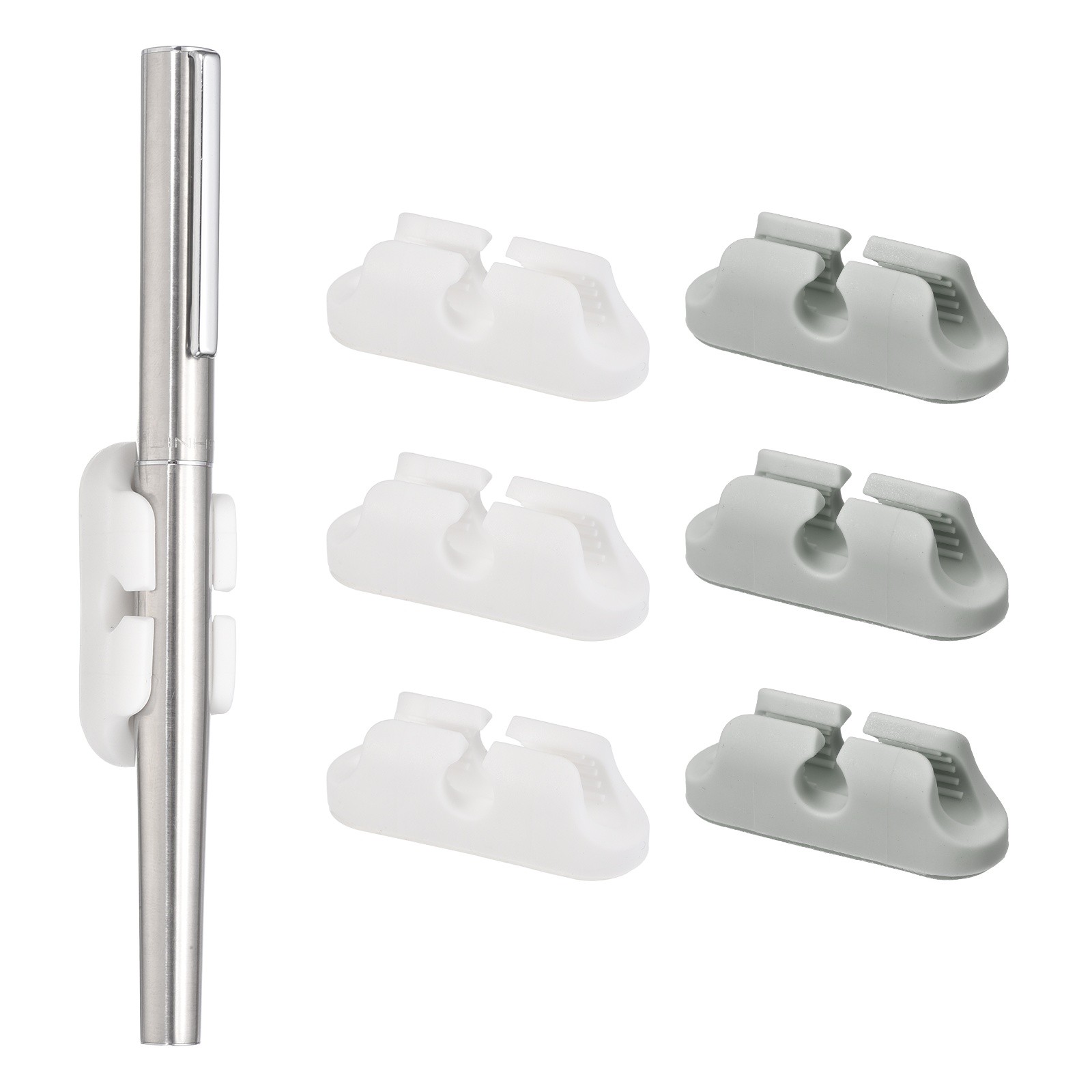 Adhesive Pen Holder, 6 Pcs Silicone Pen Holder, White/Gray