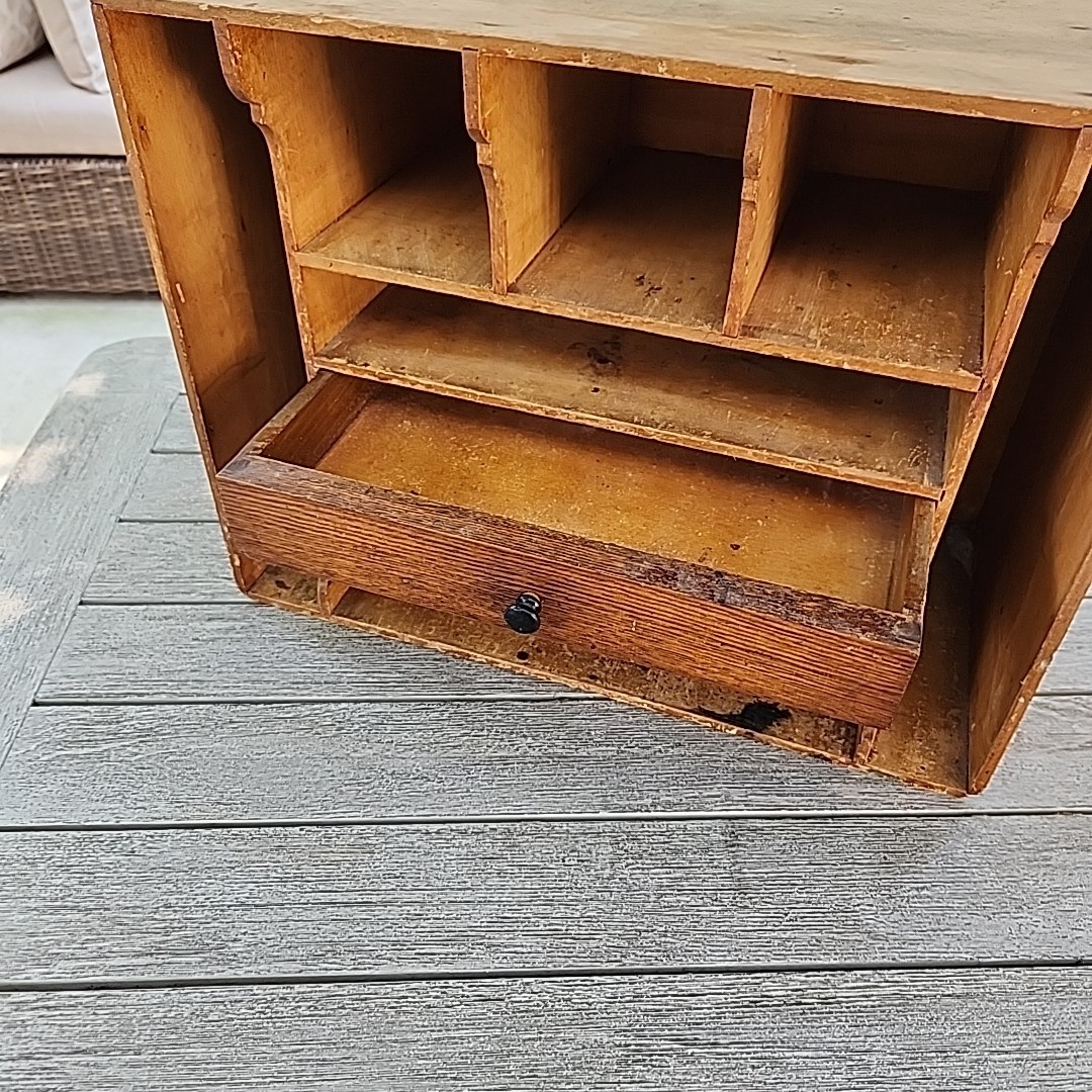 Vintage Wood Handmade Desk Cubby Organizer for Office Dividers Drawer Slots