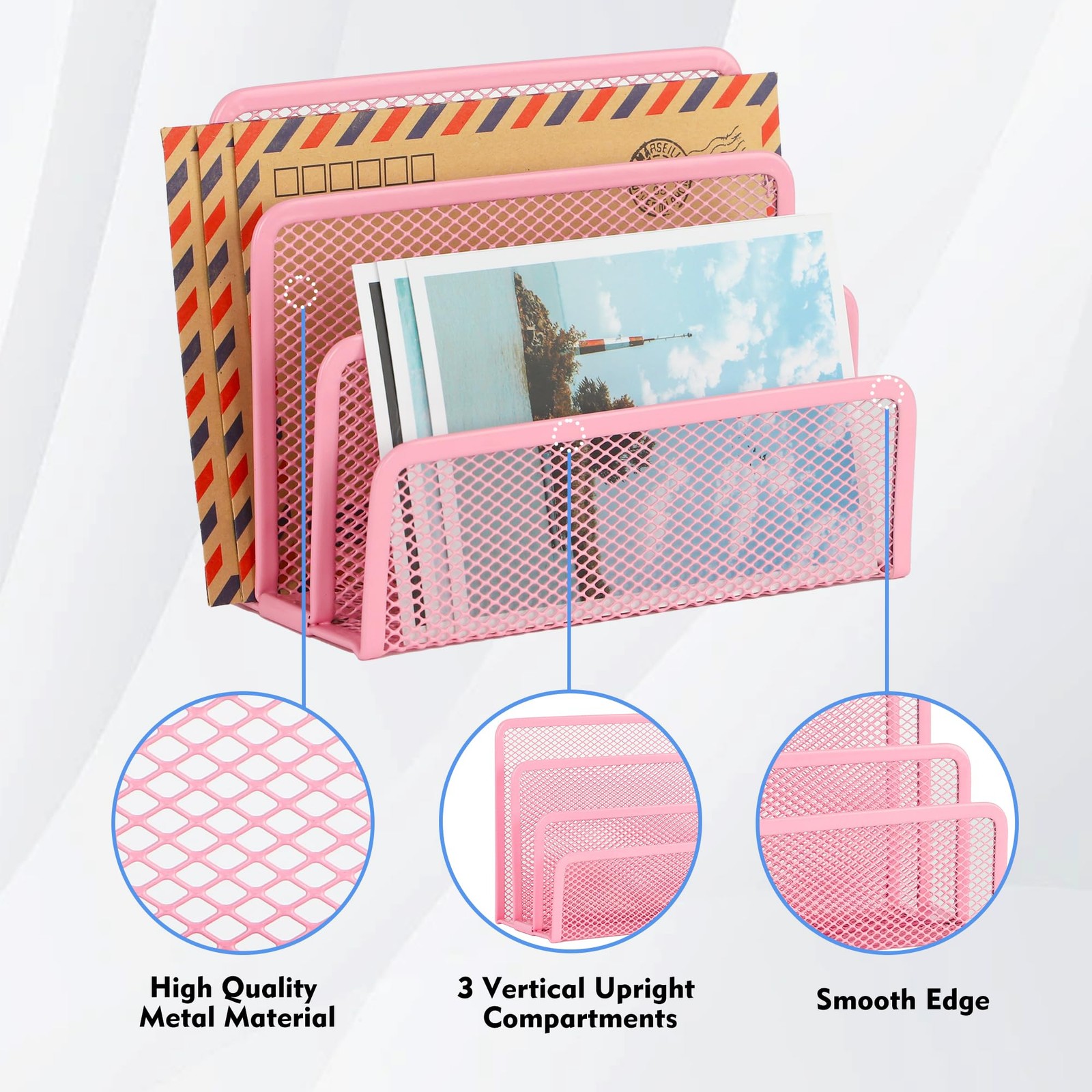 EASEPRES Desk Mail Organizer, Office Small Desktop Metal Mesh 1 Pack, Pink