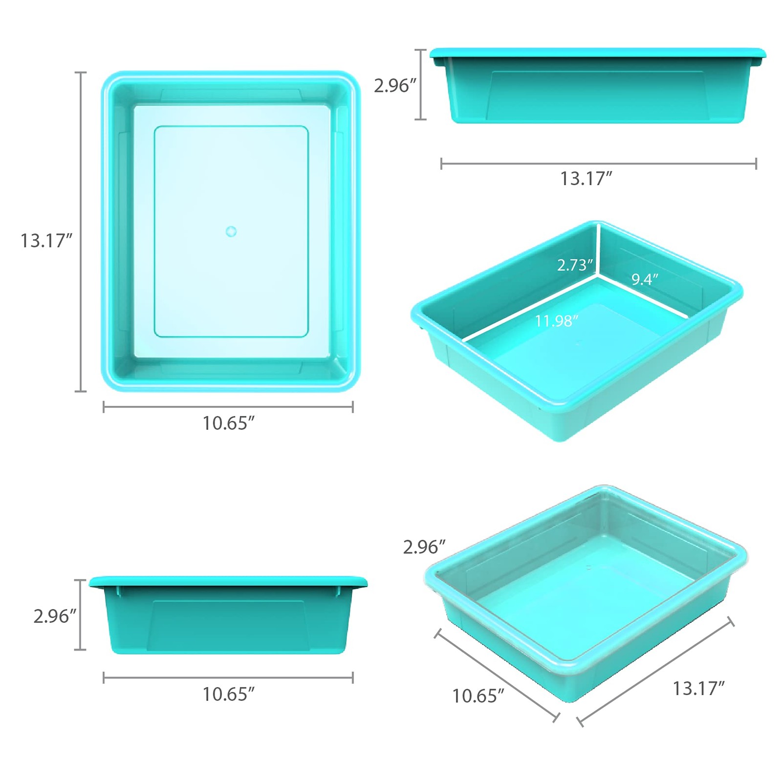 Storex62522U05C Letter Size Flat Storage Bin For Classroom Office And Home Teal
