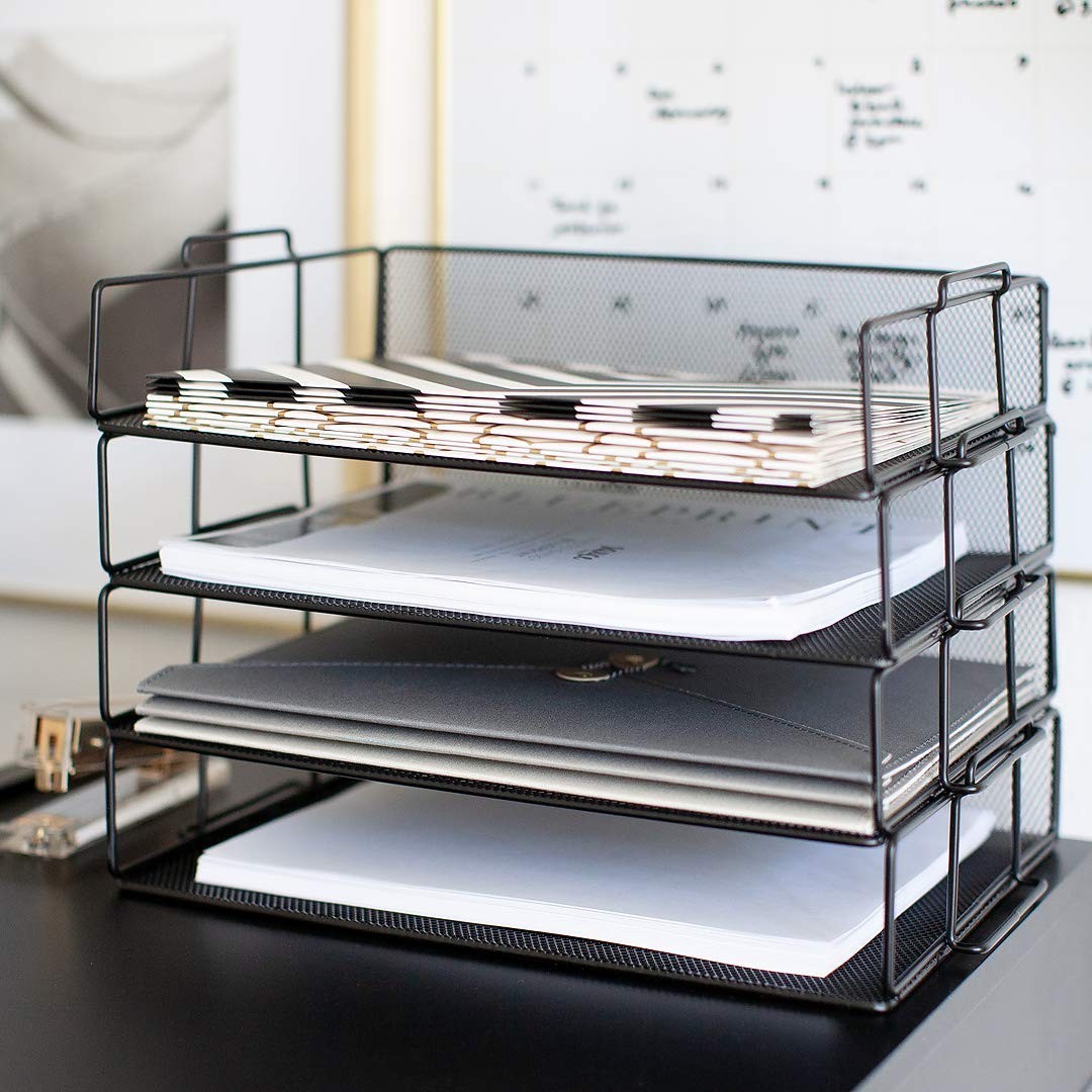 Blu Monaco Desk Organizers and Accessories Stackable Paper Tray – 4 Tier Stackab