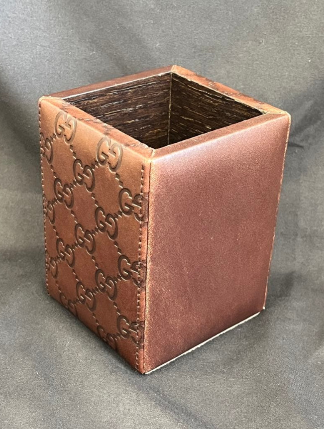 Gucci Pen Pencil Holder For Desk Brown GG Pattern Rare Item From JAPAN