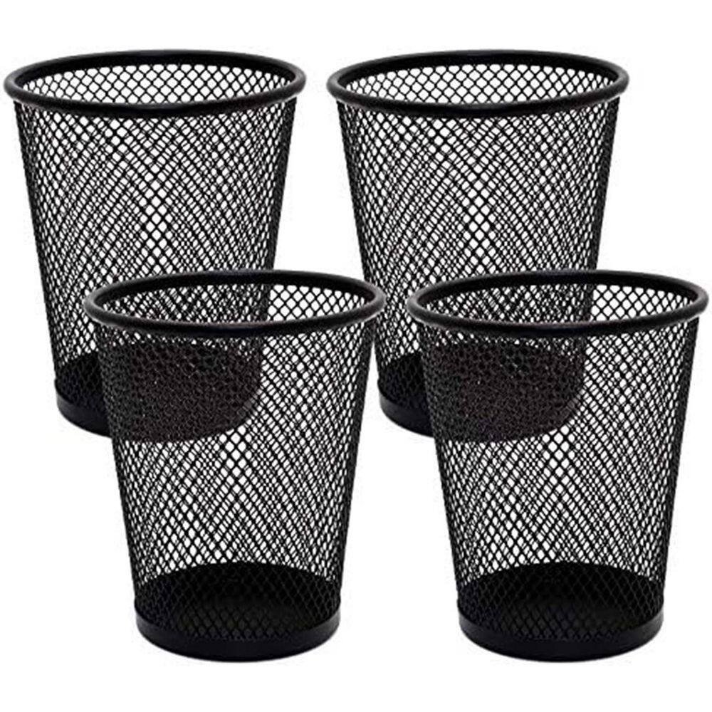 4 Pack Metal Mesh Pen Holders Black round Office Desk Pencil Organizer Cup Wire