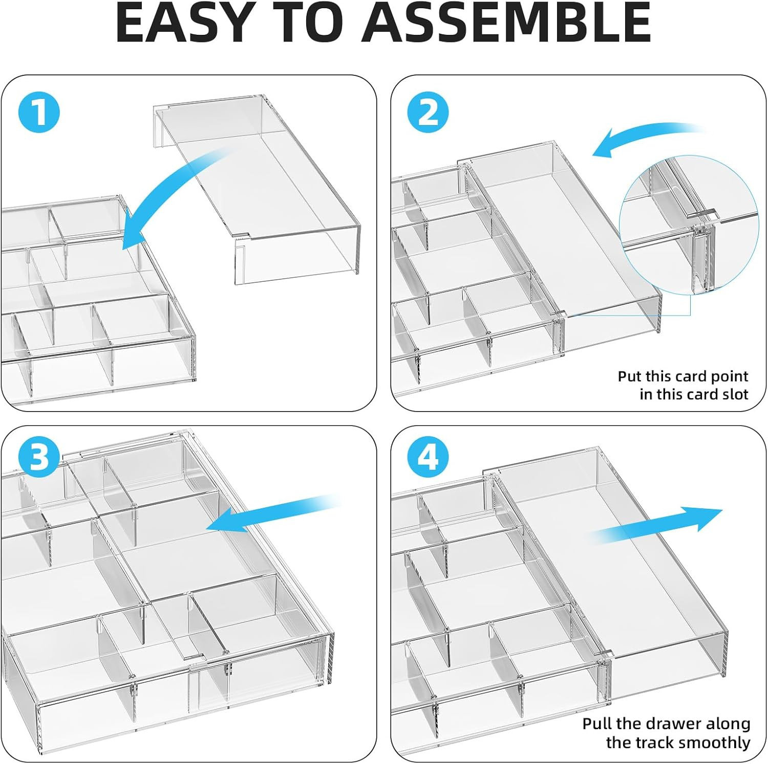 Expandable Desk Drawer Organizer, Clear Plastic Drawer Organizer Tray with 10 Ad