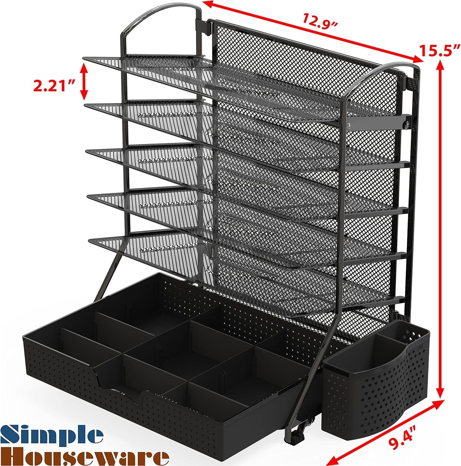 6-Tier Desk Document File Tray Organizer with Supplies Sliding Drawer, Black