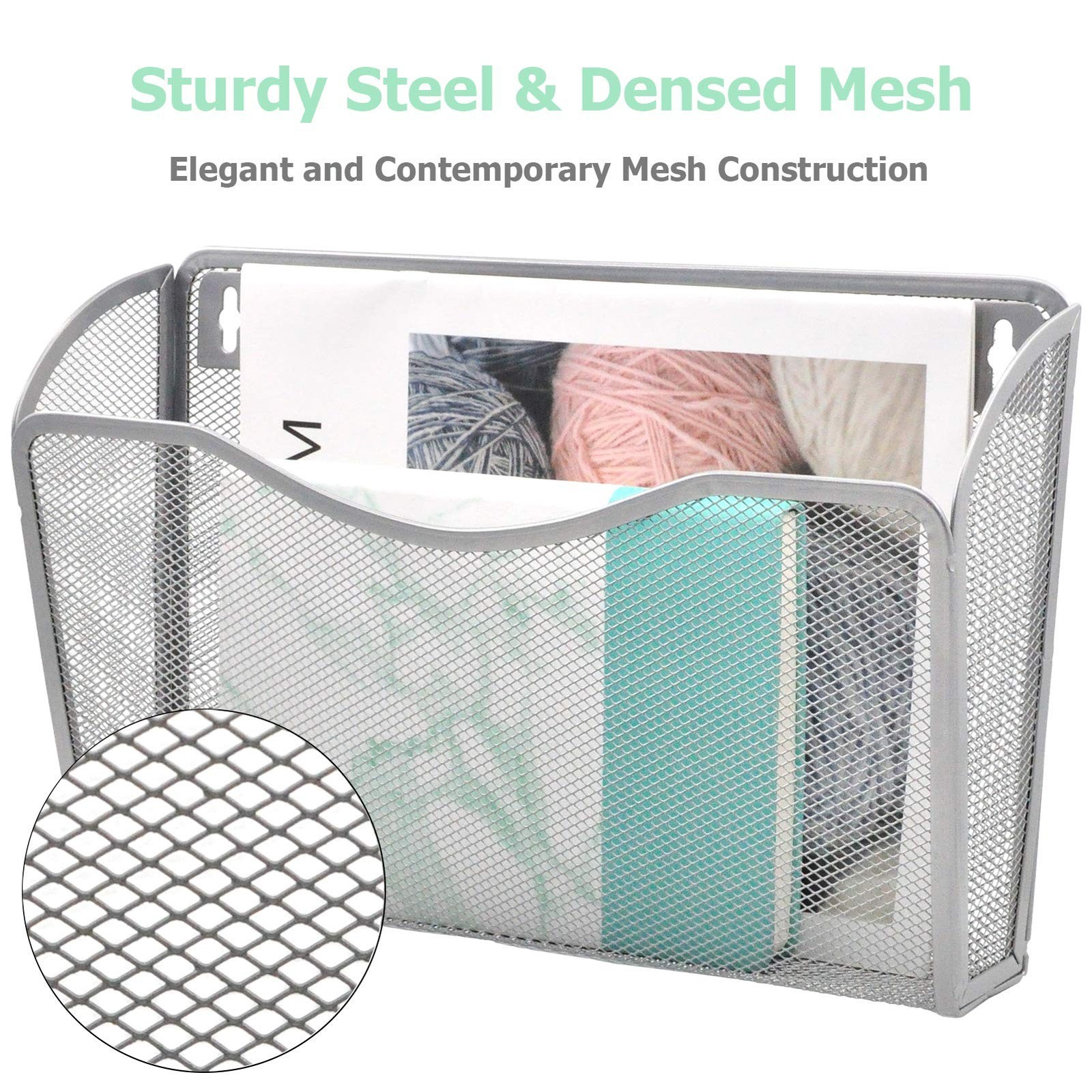 EASEPRES Mesh 3 Pockets Hanging Vertical Wall File Organizer Holder Rack, Sil…