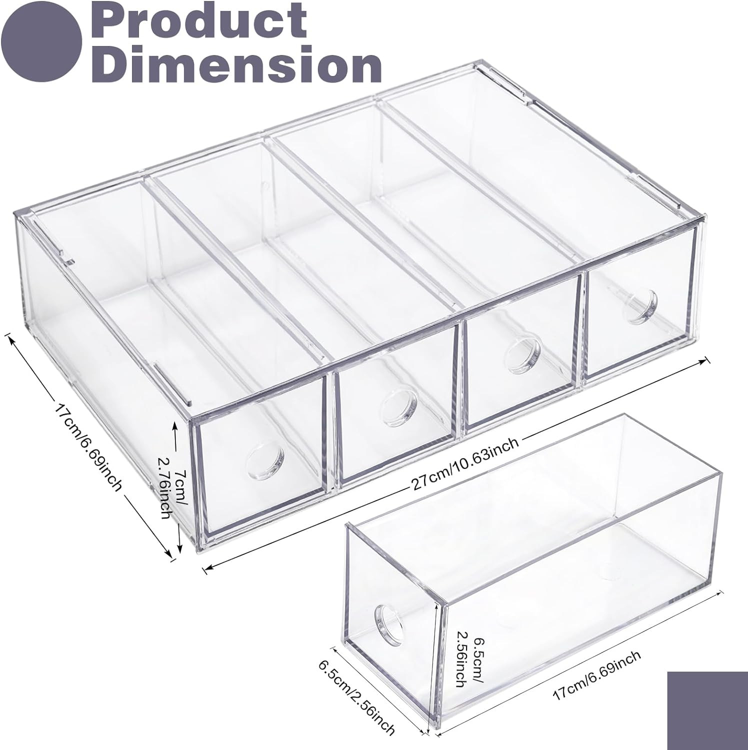 Desk Organizer with 4 Drawers, Stackable Desktop Storage Box with Removable Dra