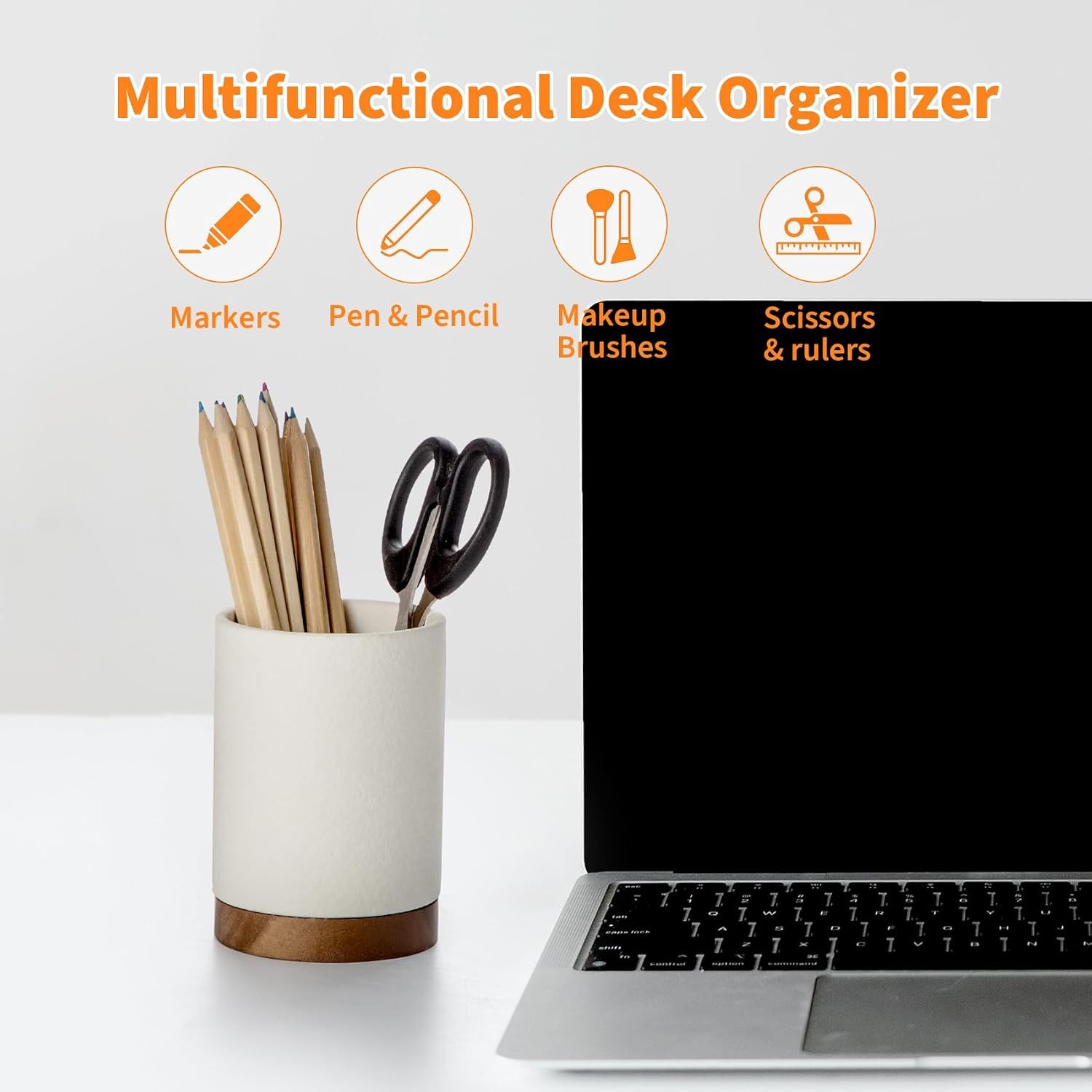 Ceramic Pen Holder for Desk, Pencil Cup Organizer and Makeup Brush Holder, Pen