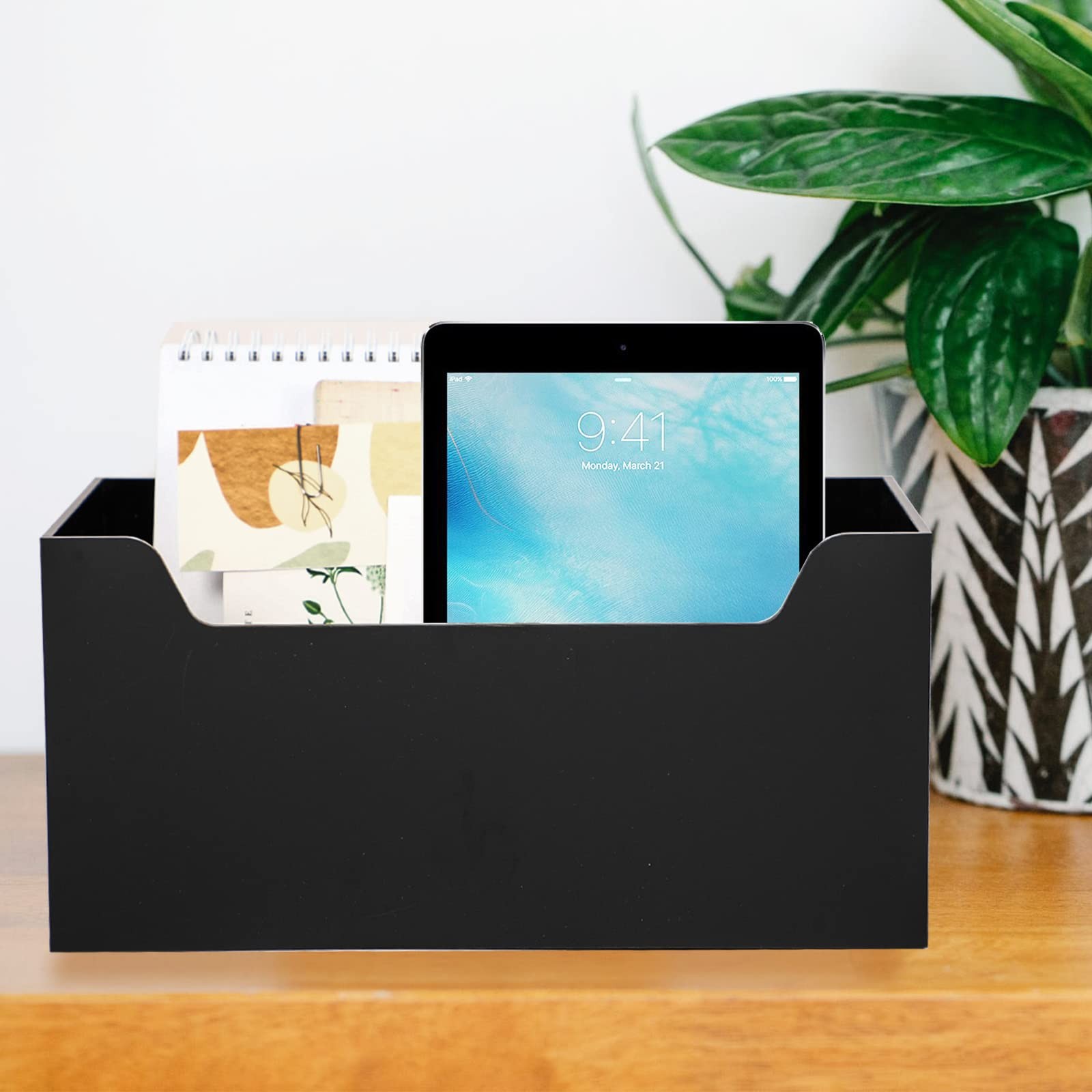 Black Acrylic Mail Holder Countertop Vertical Bill Envelope Sorter Basket