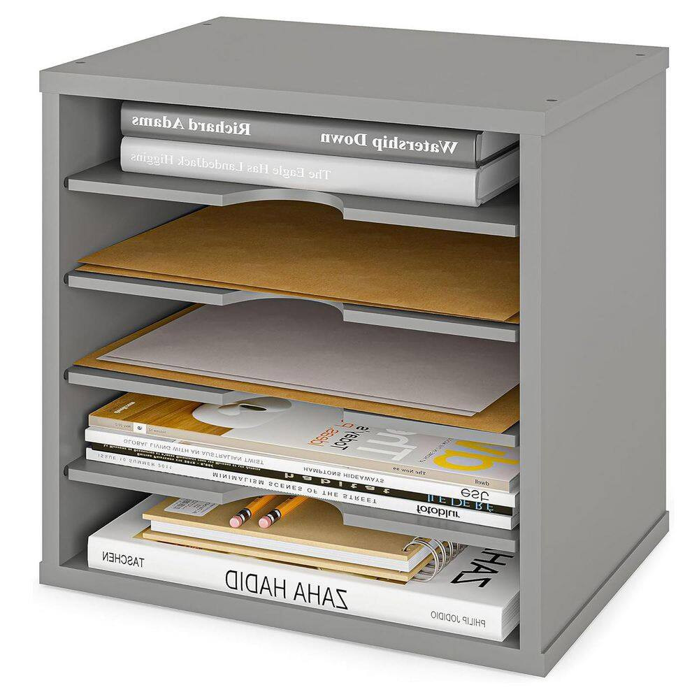 Gray 13.6 In. X 12 In. Wood Modern Desk File Organizer