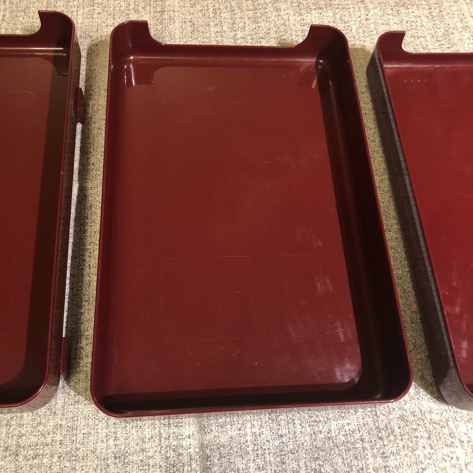 VTG 80s TENEX 200 Class Stacking Legal Size 3 Tier Office Desk Tray Set Burgundy